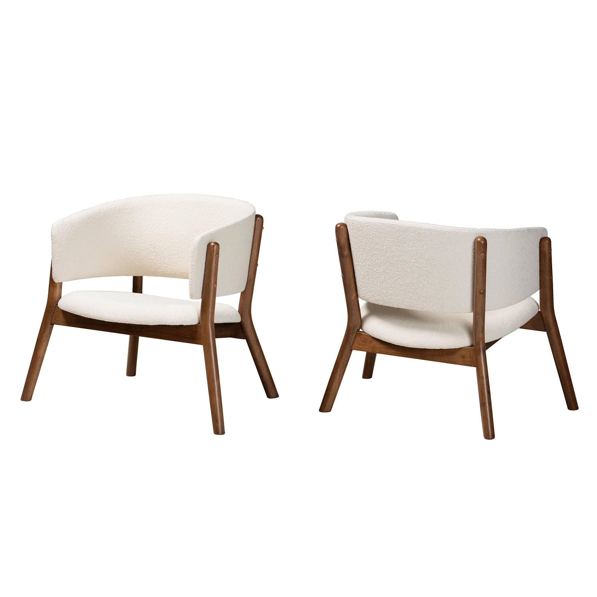 Baxton Studio Baron Mid-Century Modern Cream Boucle Fabric Upholstered and Walnut Brown Finished Wood 2-Piece Living Room Accent Chair Set - Image 4