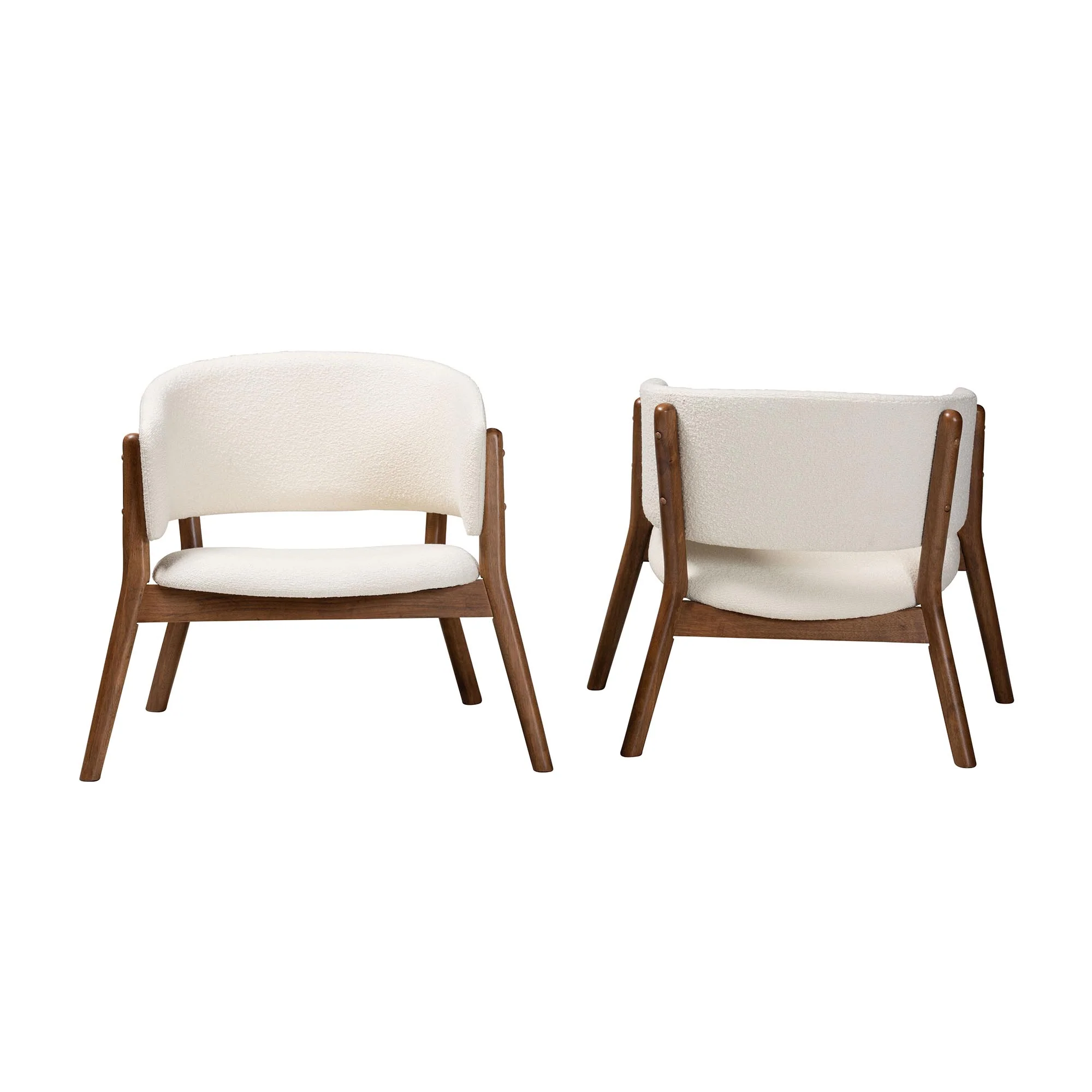 Baxton Studio Baron Mid-Century Modern Cream Boucle Fabric Upholstered and Walnut Brown Finished Wood 2-Piece Living Room Accent Chair Set - Image 5