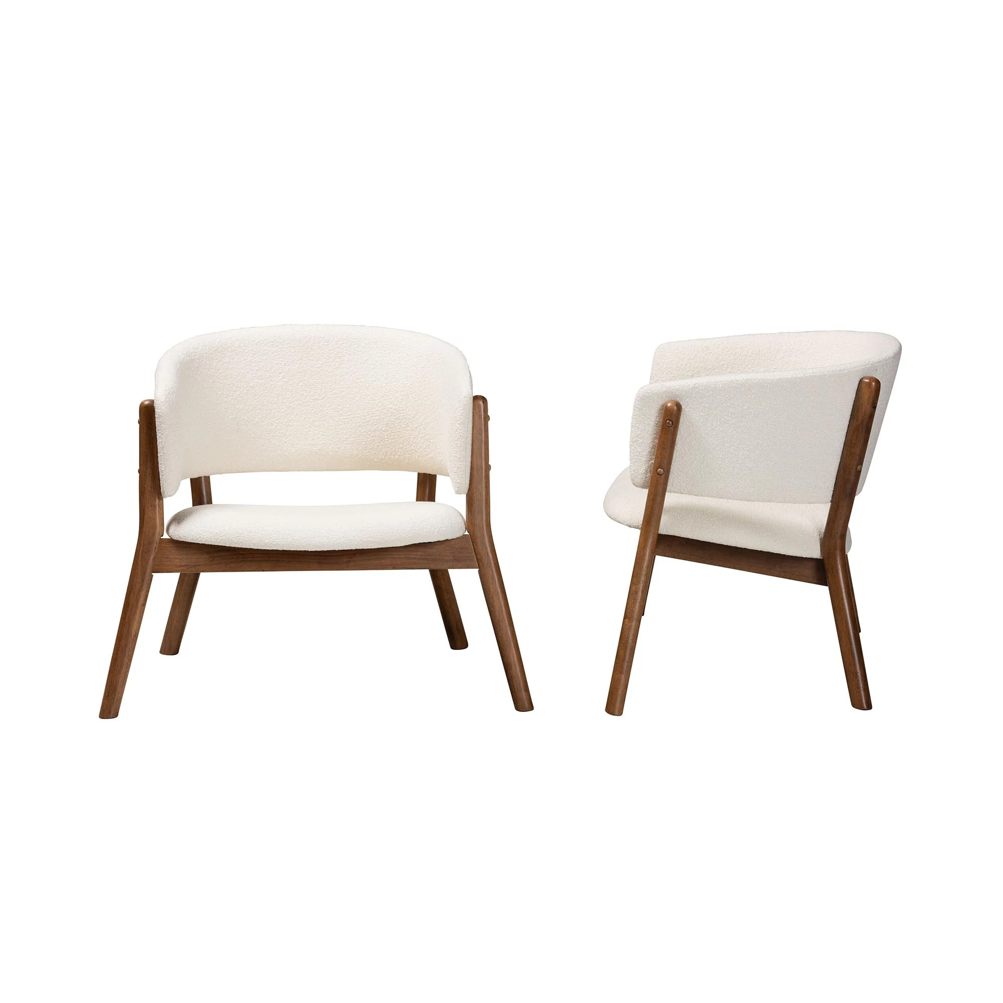 Baxton Studio Baron Mid-Century Modern Cream Boucle Fabric Upholstered and Walnut Brown Finished Wood 2-Piece Living Room Accent Chair Set - Image 6