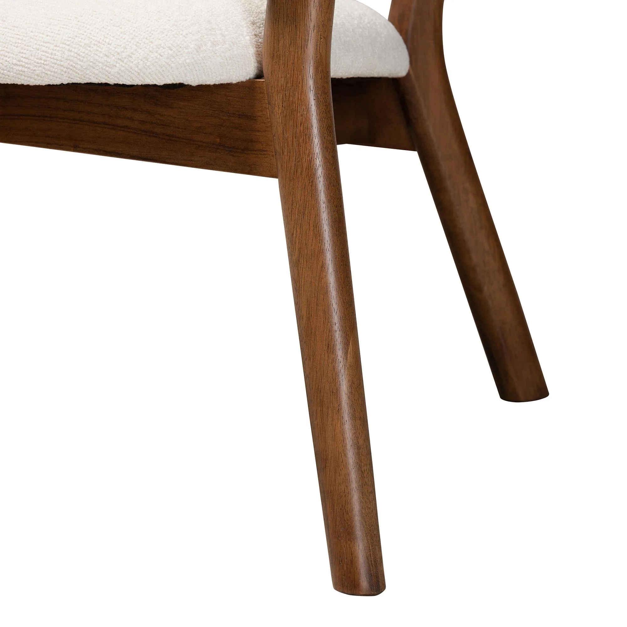 Baxton Studio Baron Mid-Century Modern Cream Boucle Fabric Upholstered and Walnut Brown Finished Wood 2-Piece Living Room Accent Chair Set - Image 8