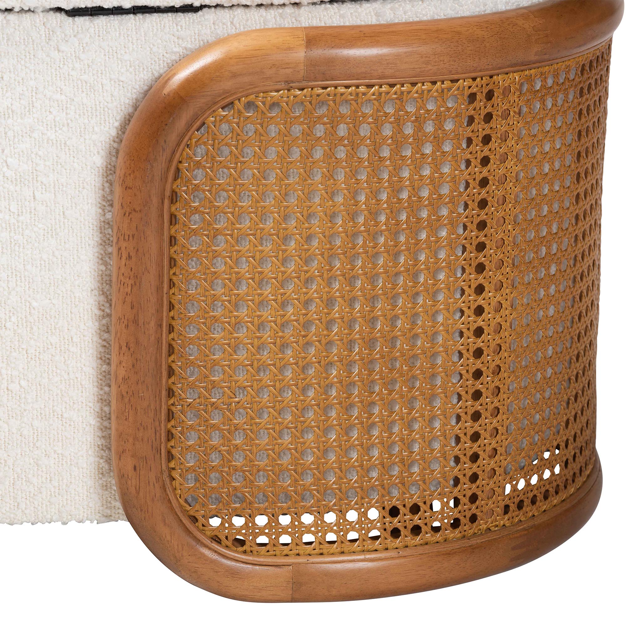 Baxton Studio Basira Japandi Cream Boucle Fabric Storage Bench with Woven Rattan - Image 10