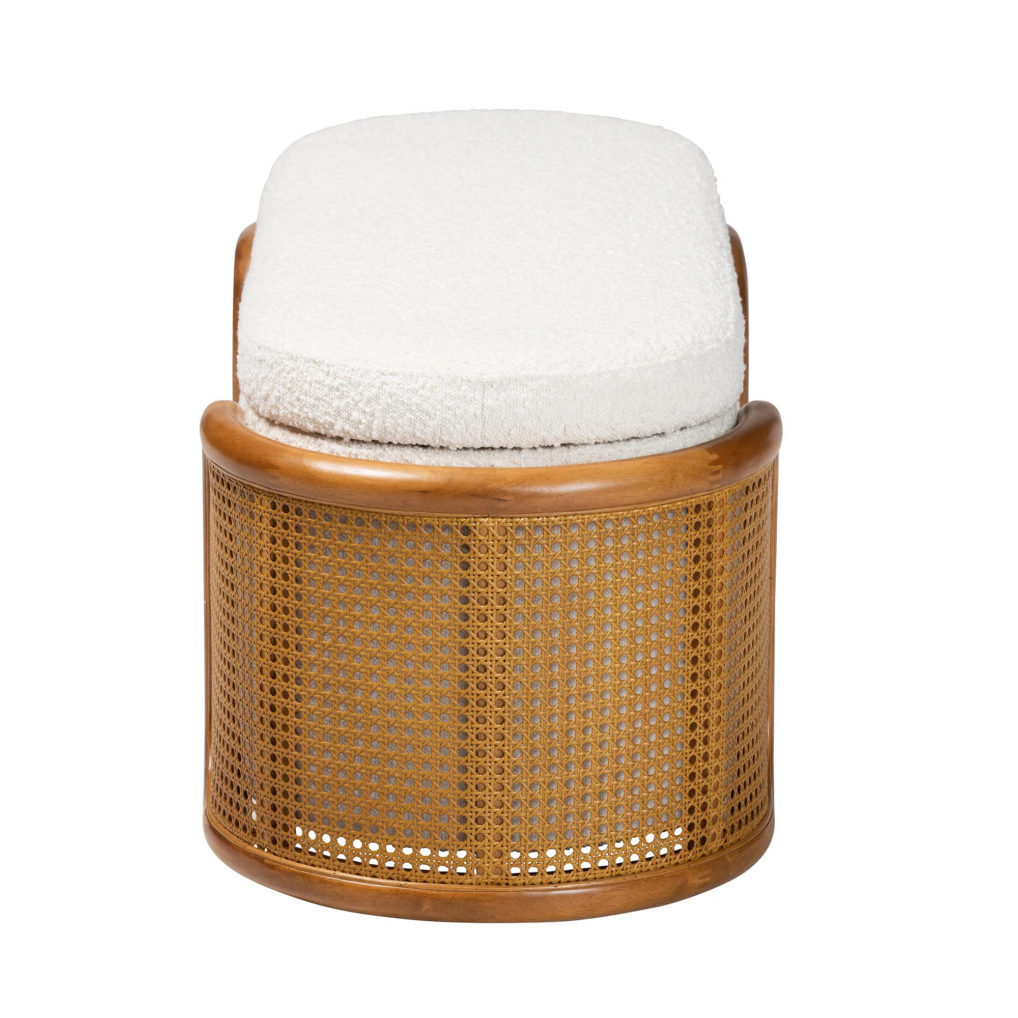 Baxton Studio Basira Japandi Cream Boucle Fabric Storage Bench with Woven Rattan - Image 8