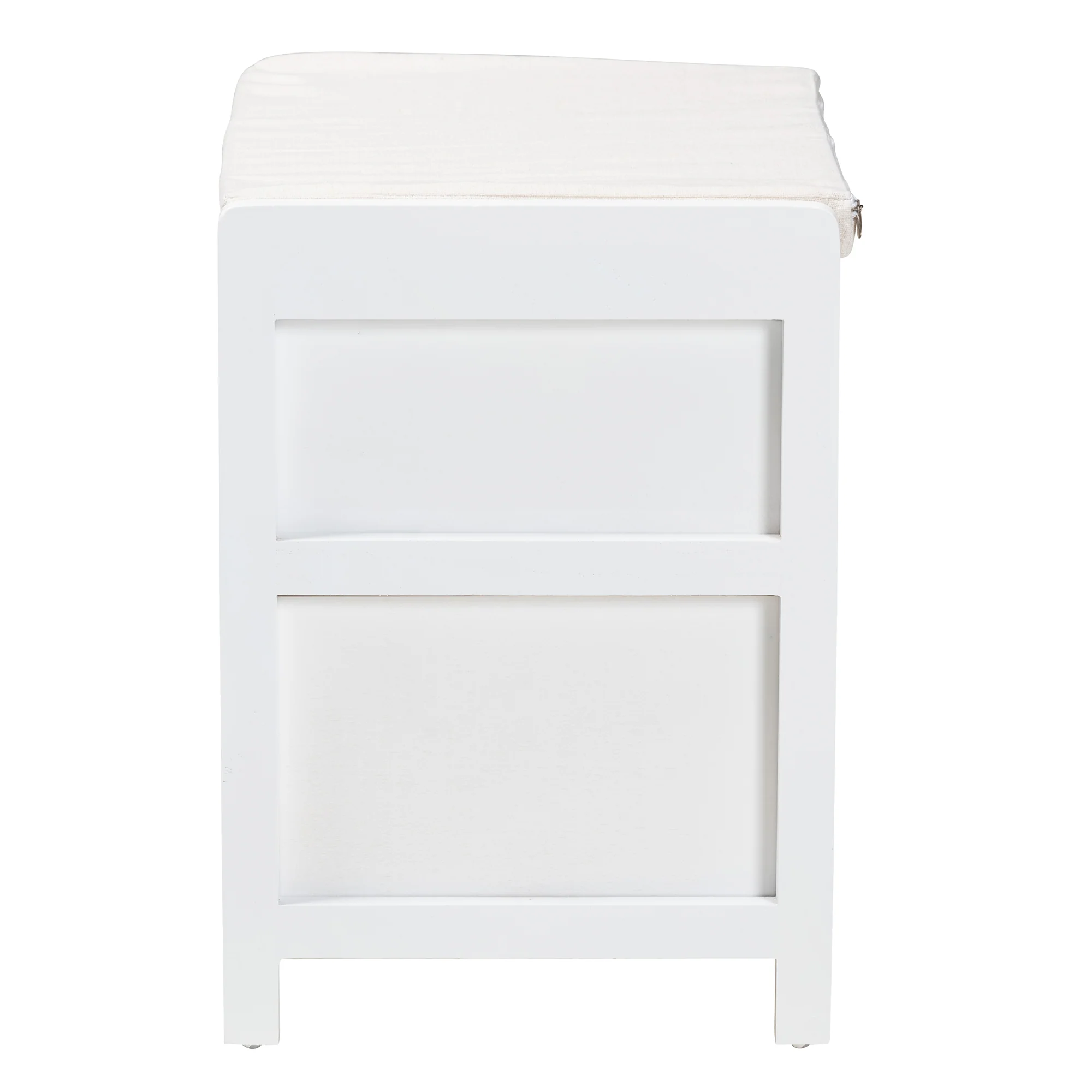 Baxton Studio Bastian Modern and Contemporary Light Beige Fabric and White Finished Wood 3-Drawer Storage Bench with Natural Rattan - Image 5
