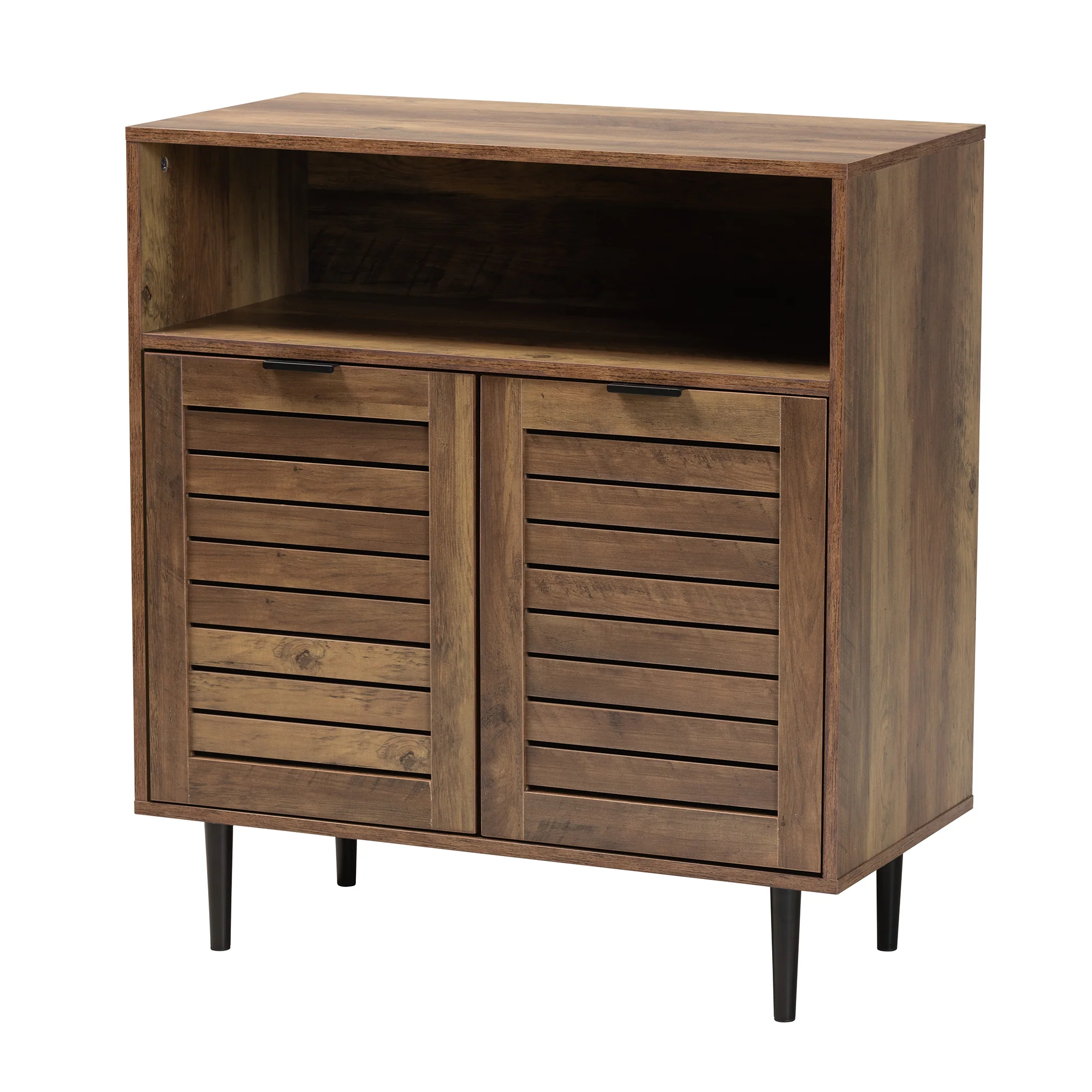 Baxton Studio Baylah Mid-Century Modern Natural Brown Finished Wood and Black Metal 2-Door Sideboard - Image 2