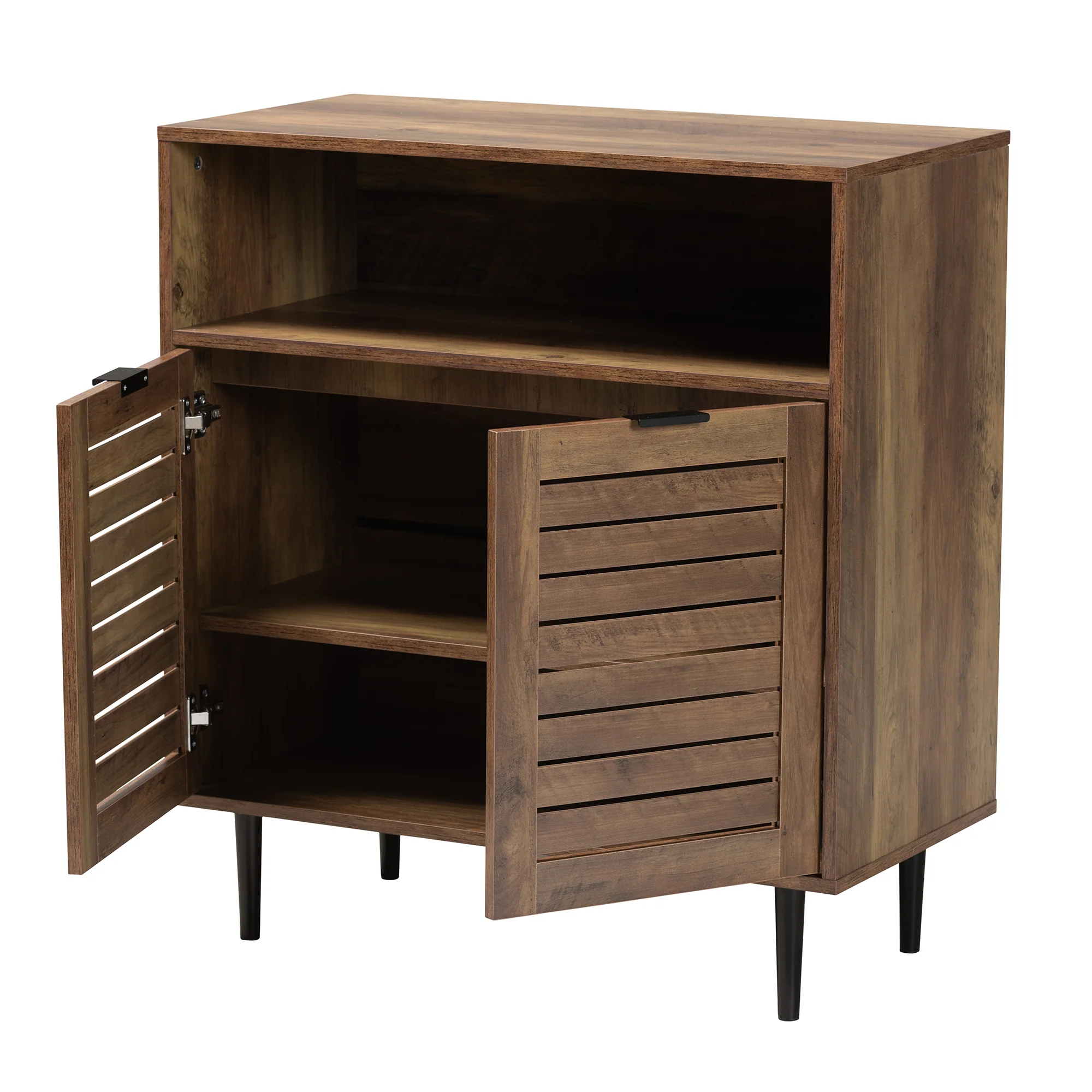 Baxton Studio Baylah Mid-Century Modern Natural Brown Finished Wood and Black Metal 2-Door Sideboard - Image 3