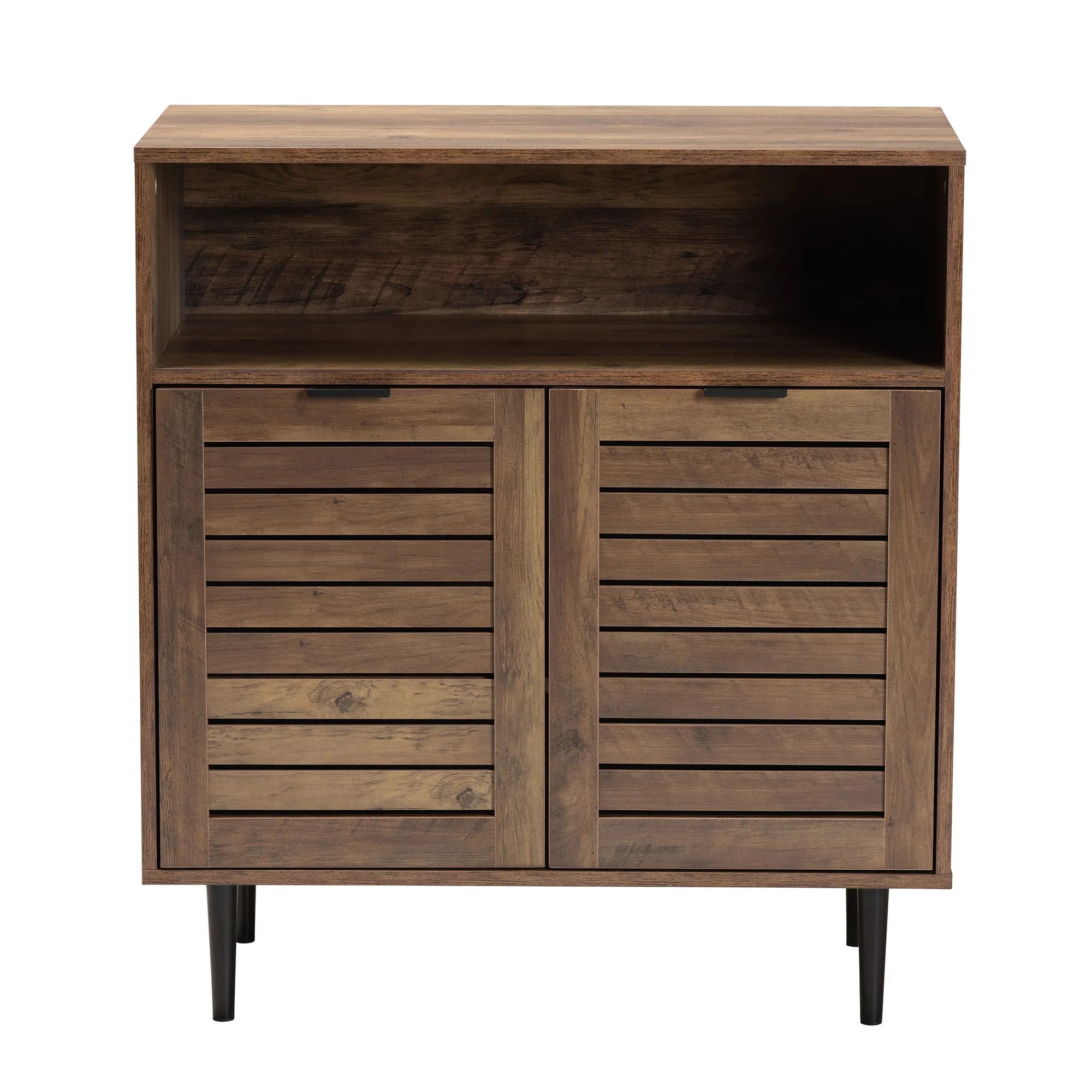 Baxton Studio Baylah Mid-Century Modern Natural Brown Finished Wood and Black Metal 2-Door Sideboard - Image 4