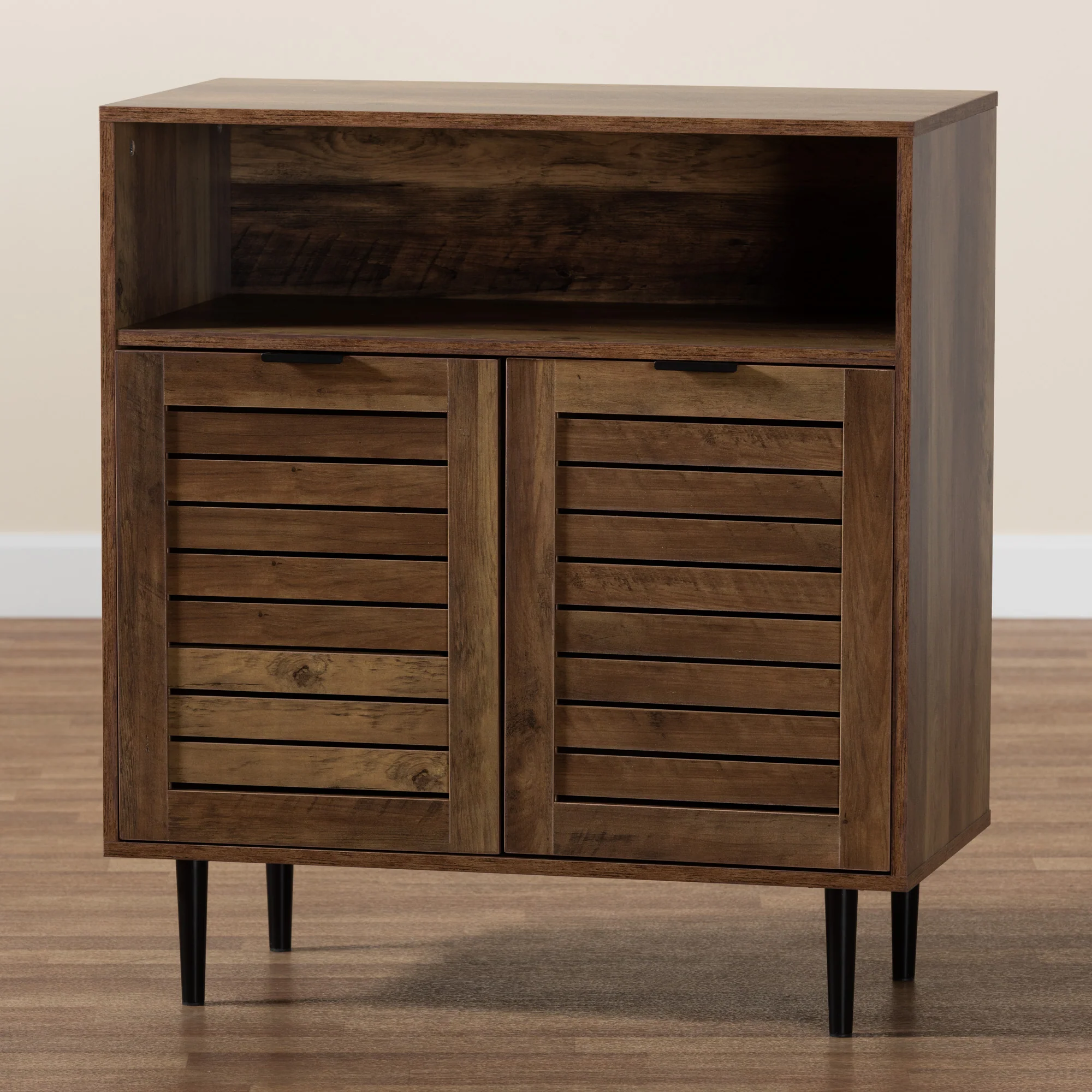 Baxton Studio Baylah Mid-Century Modern Natural Brown Finished Wood and Black Metal 2-Door Sideboard - Image 9