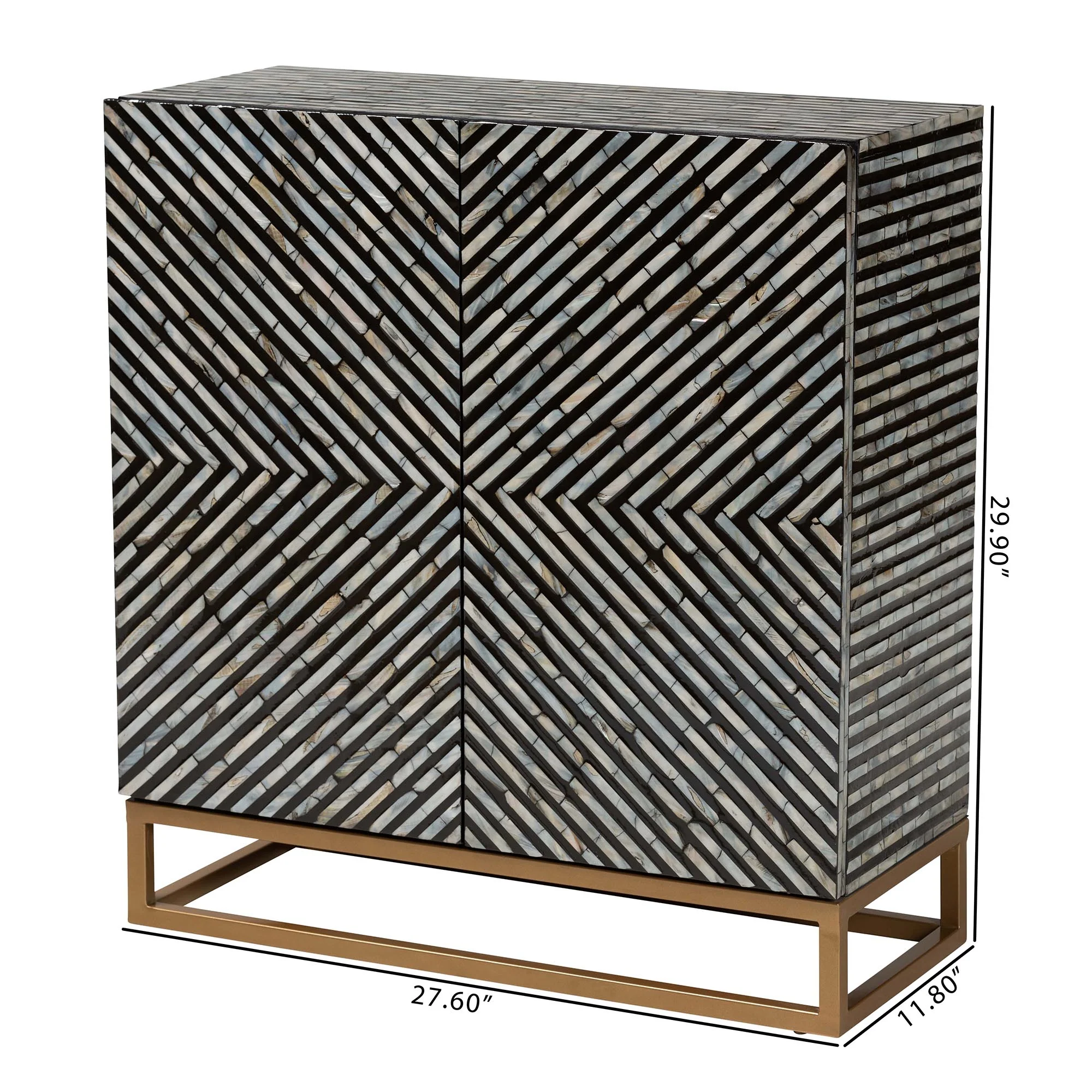 Baxton Studio Belenus Modern Bohemian Two-Tone Black and Grey Mother of Pearl and Gold Metal Storage Cabinet - Image 10