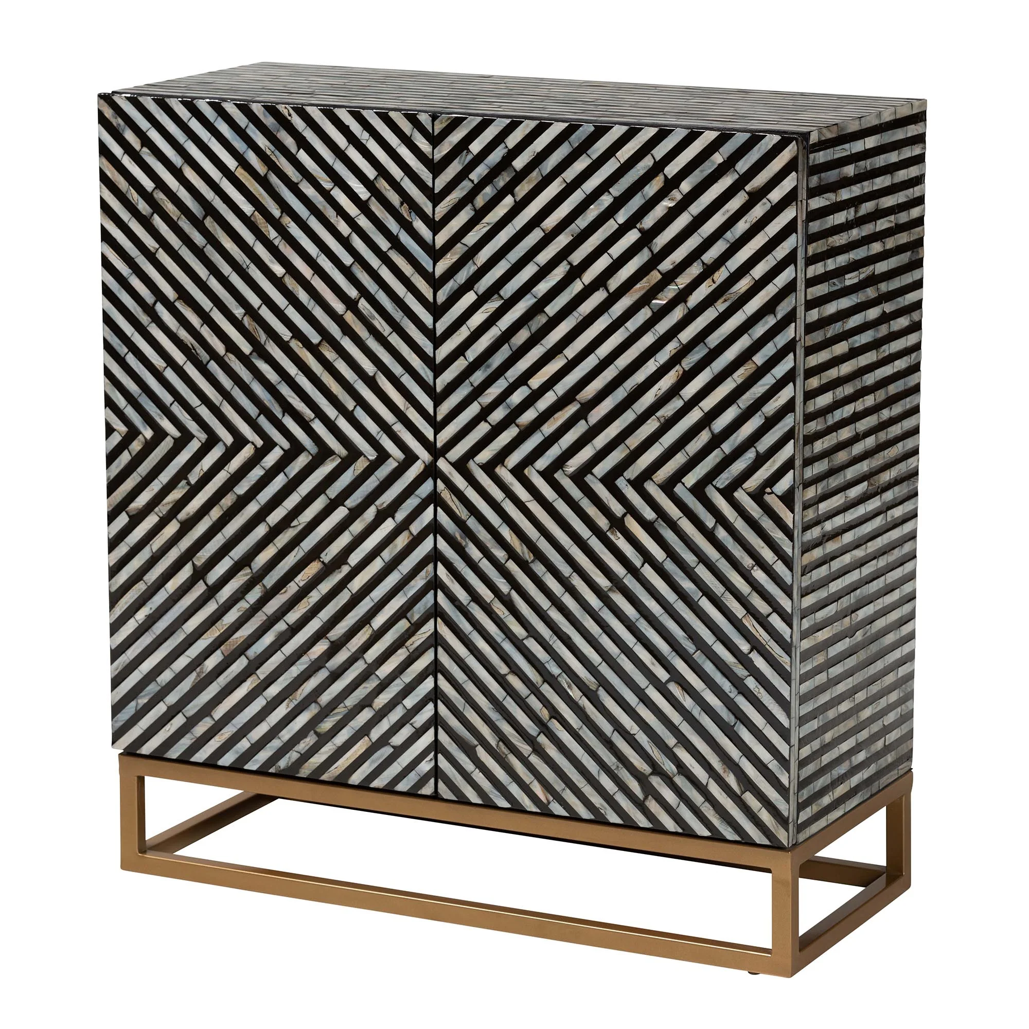 Baxton Studio Belenus Modern Bohemian Two-Tone Black and Grey Mother of Pearl and Gold Metal Storage Cabinet - Image 2