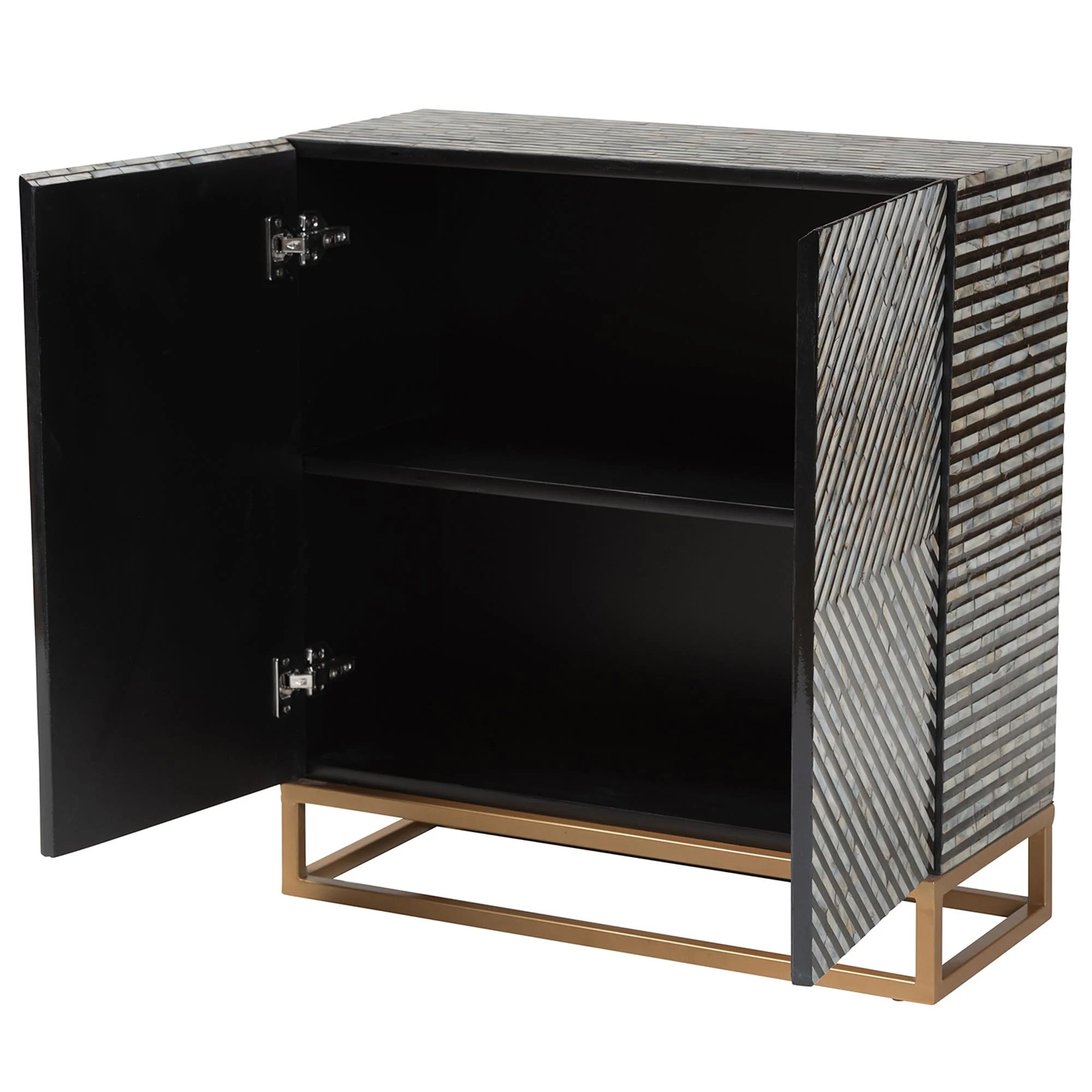 Baxton Studio Belenus Modern Bohemian Two-Tone Black and Grey Mother of Pearl and Gold Metal Storage Cabinet - Image 3