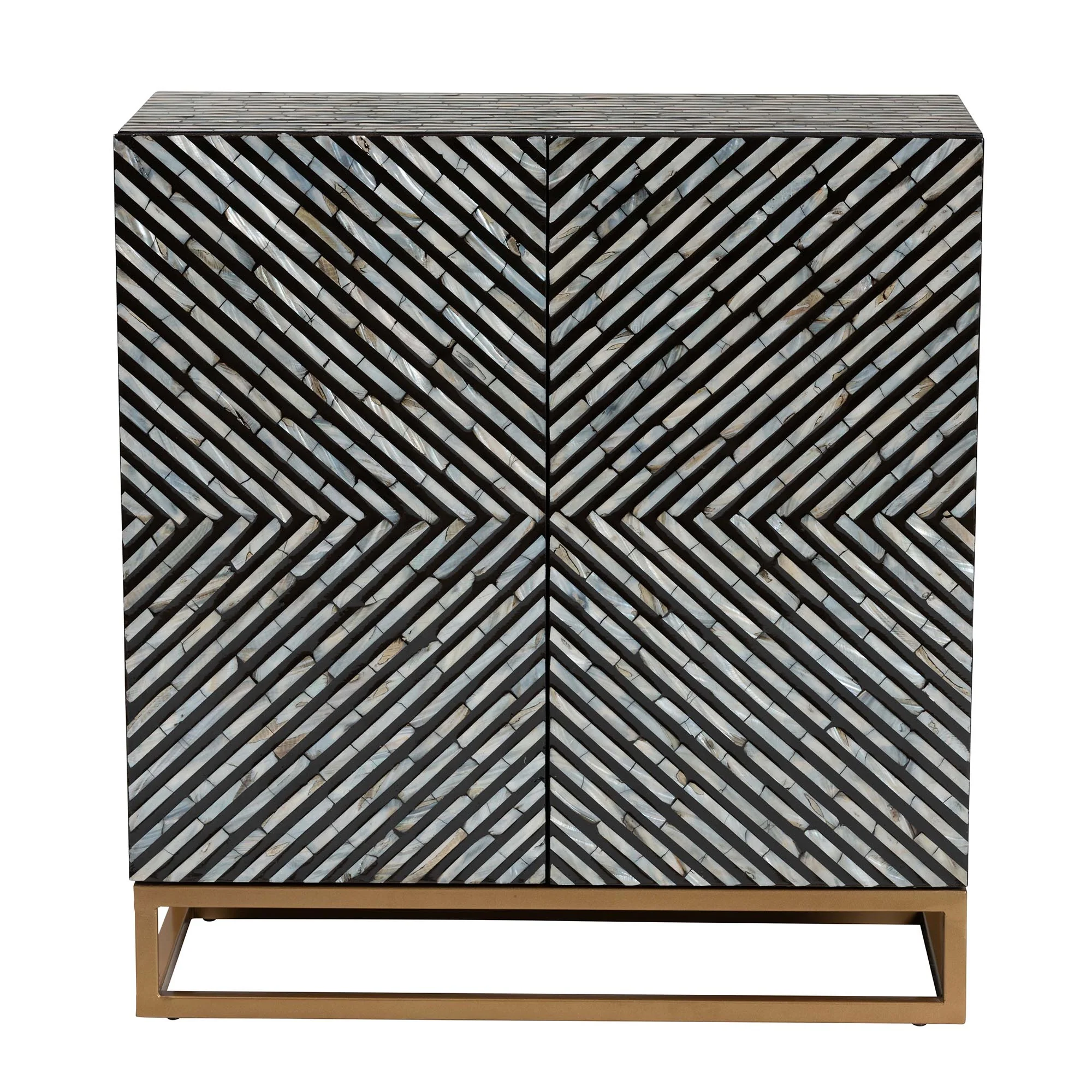 Baxton Studio Belenus Modern Bohemian Two-Tone Black and Grey Mother of Pearl and Gold Metal Storage Cabinet - Image 4