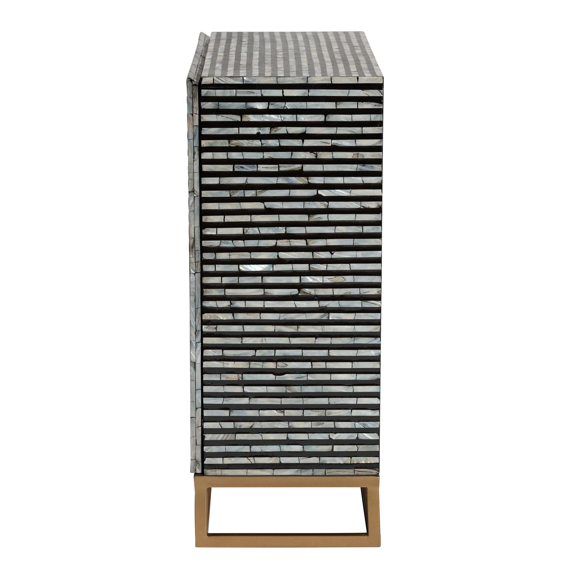 Baxton Studio Belenus Modern Bohemian Two-Tone Black and Grey Mother of Pearl and Gold Metal Storage Cabinet - Image 5