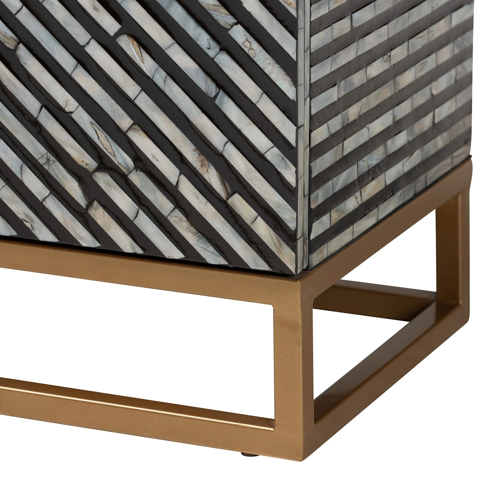 Baxton Studio Belenus Modern Bohemian Two-Tone Black and Grey Mother of Pearl and Gold Metal Storage Cabinet - Image 6