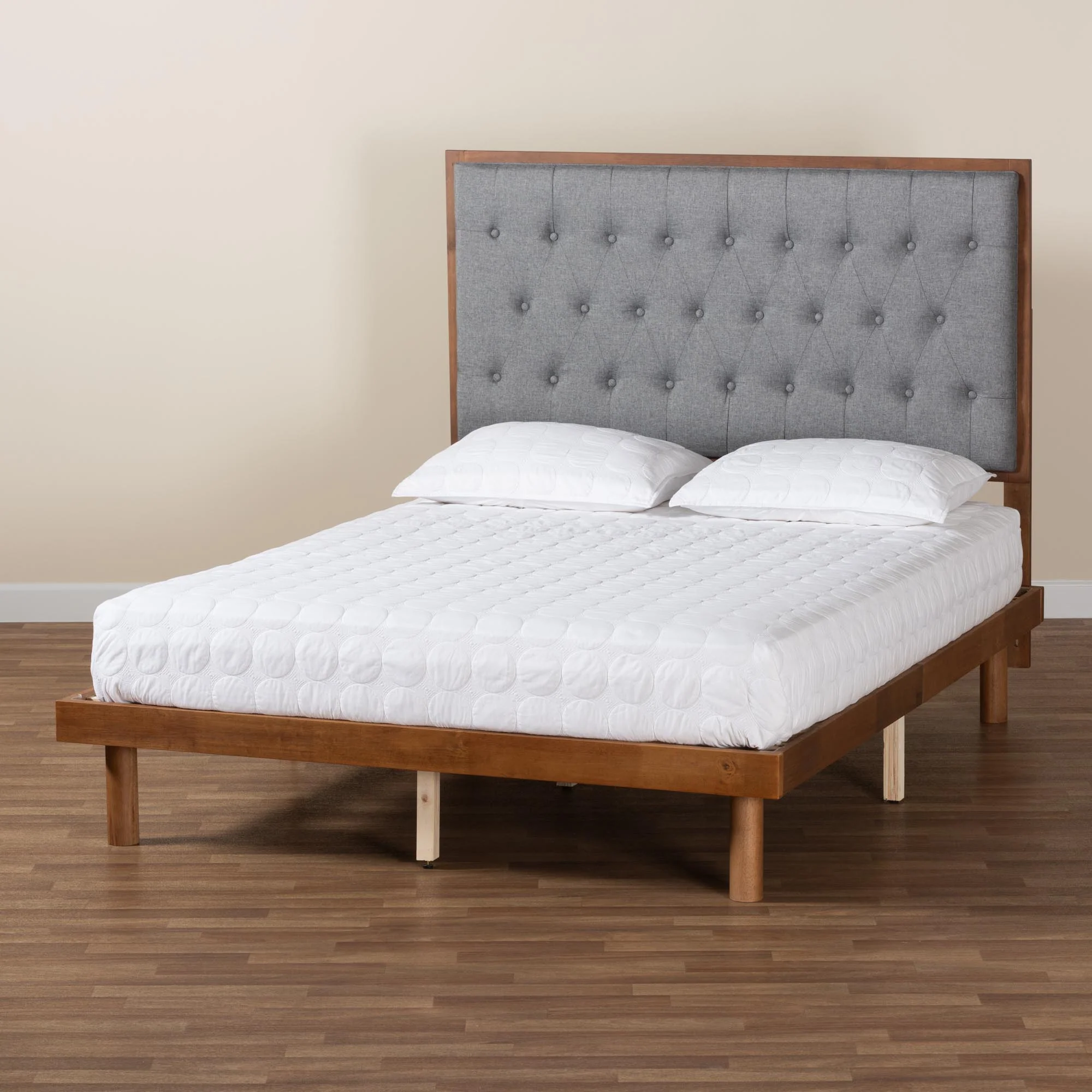 Baxton Studio Bellini Classic and Traditional Grey Fabric and Walnut Brown Finished Wood King Size Platform Bed - Image 2