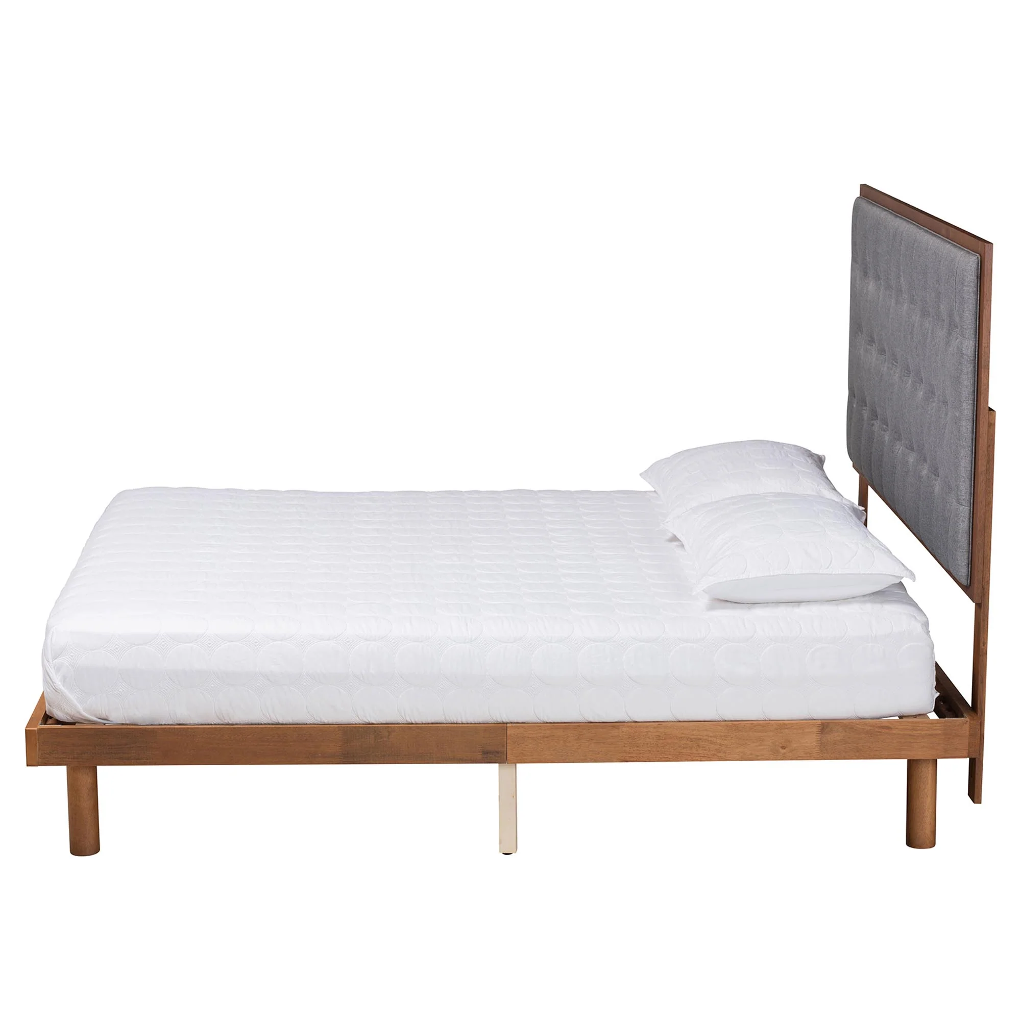 Baxton Studio Bellini Classic and Traditional Grey Fabric and Walnut Brown Finished Wood King Size Platform Bed - Image 7