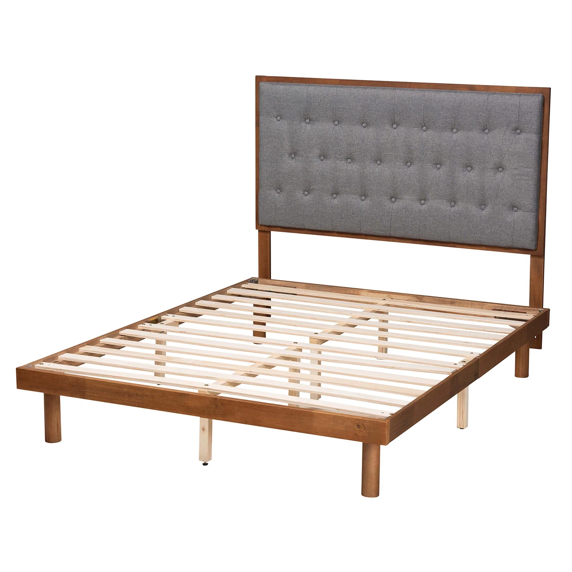 Baxton Studio Bellini Classic and Traditional Grey Fabric and Walnut Brown Finished Wood King Size Platform Bed - Image 8