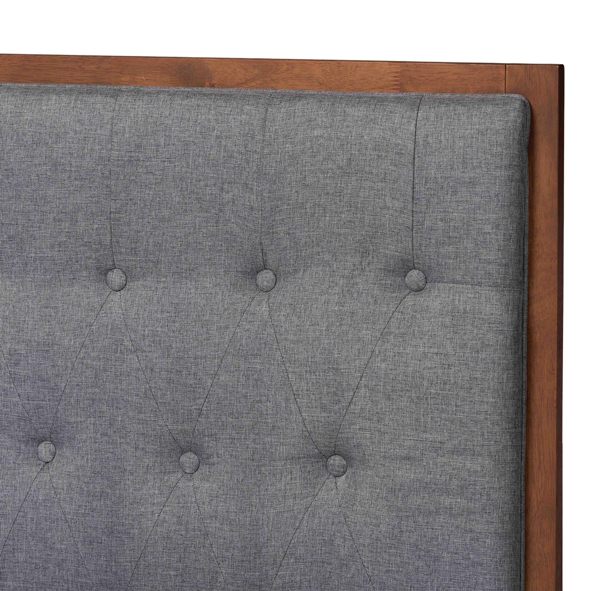 Baxton Studio Bellini Classic and Traditional Grey Fabric and Walnut Brown Finished Wood King Size Platform Bed - Image 9