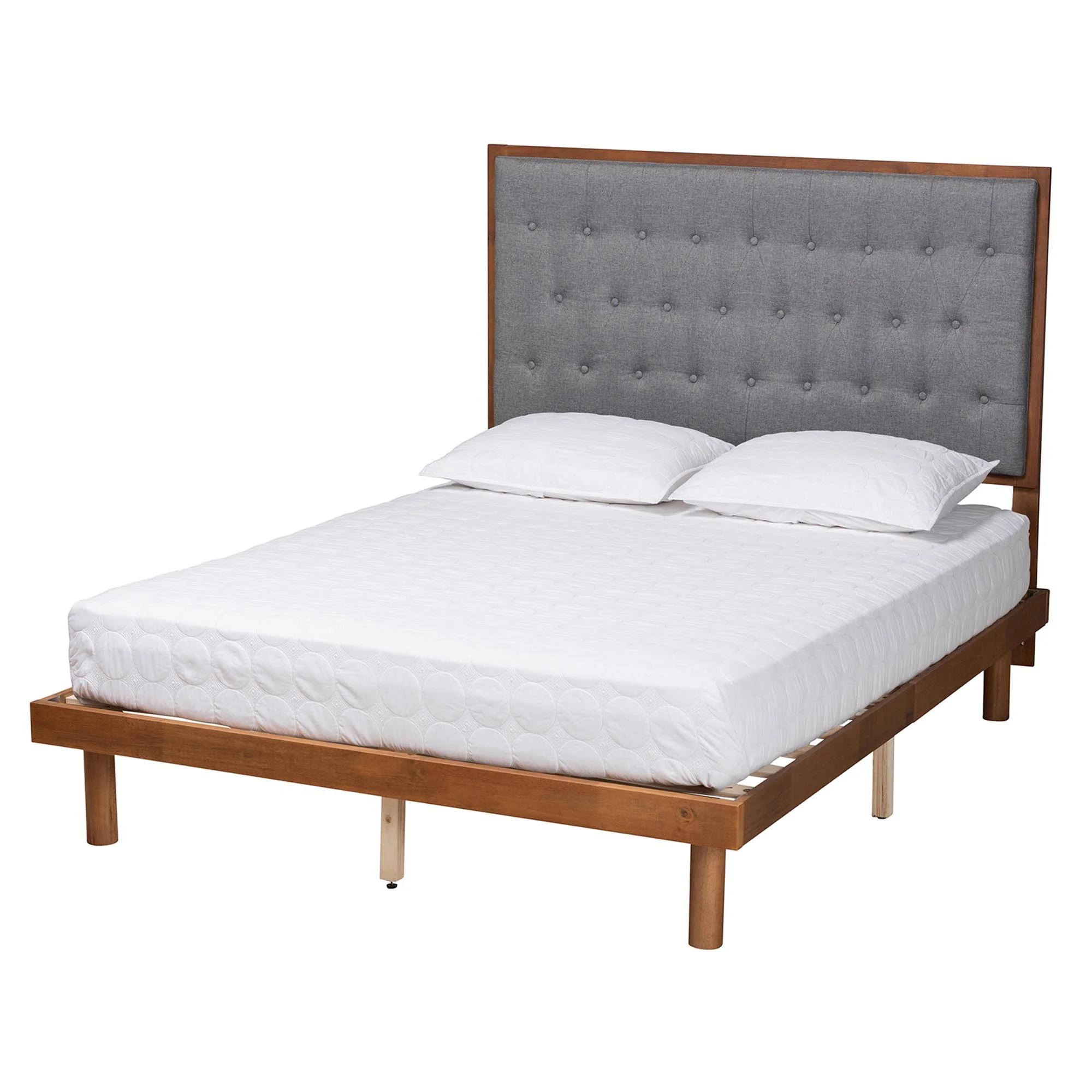 Baxton Studio Bellini Classic and Traditional Grey Fabric and Walnut Brown Finished Wood Queen Size Platform Bed - Image 2