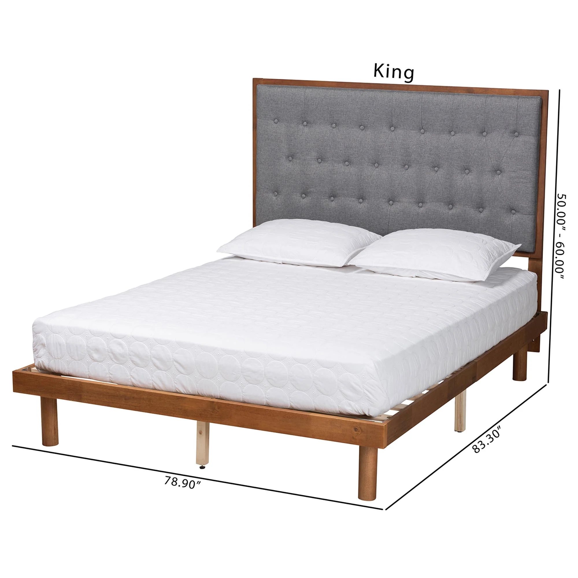 Baxton Studio Bellini Classic and Traditional Grey Fabric and Walnut Brown Finished Wood Queen Size Platform Bed - Image 9