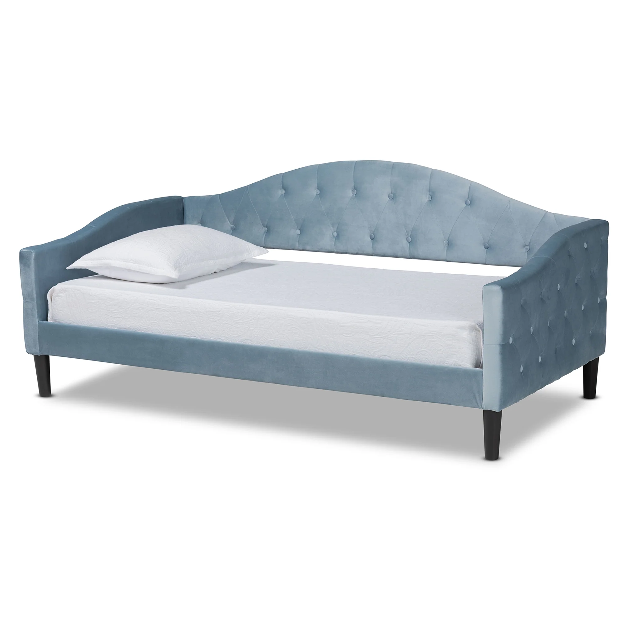 Baxton Studio Benjamin Modern and Contemporary Light Blue Velvet Fabric Upholstered and Dark Brown Finished Wood Full Size Daybed - Image 2