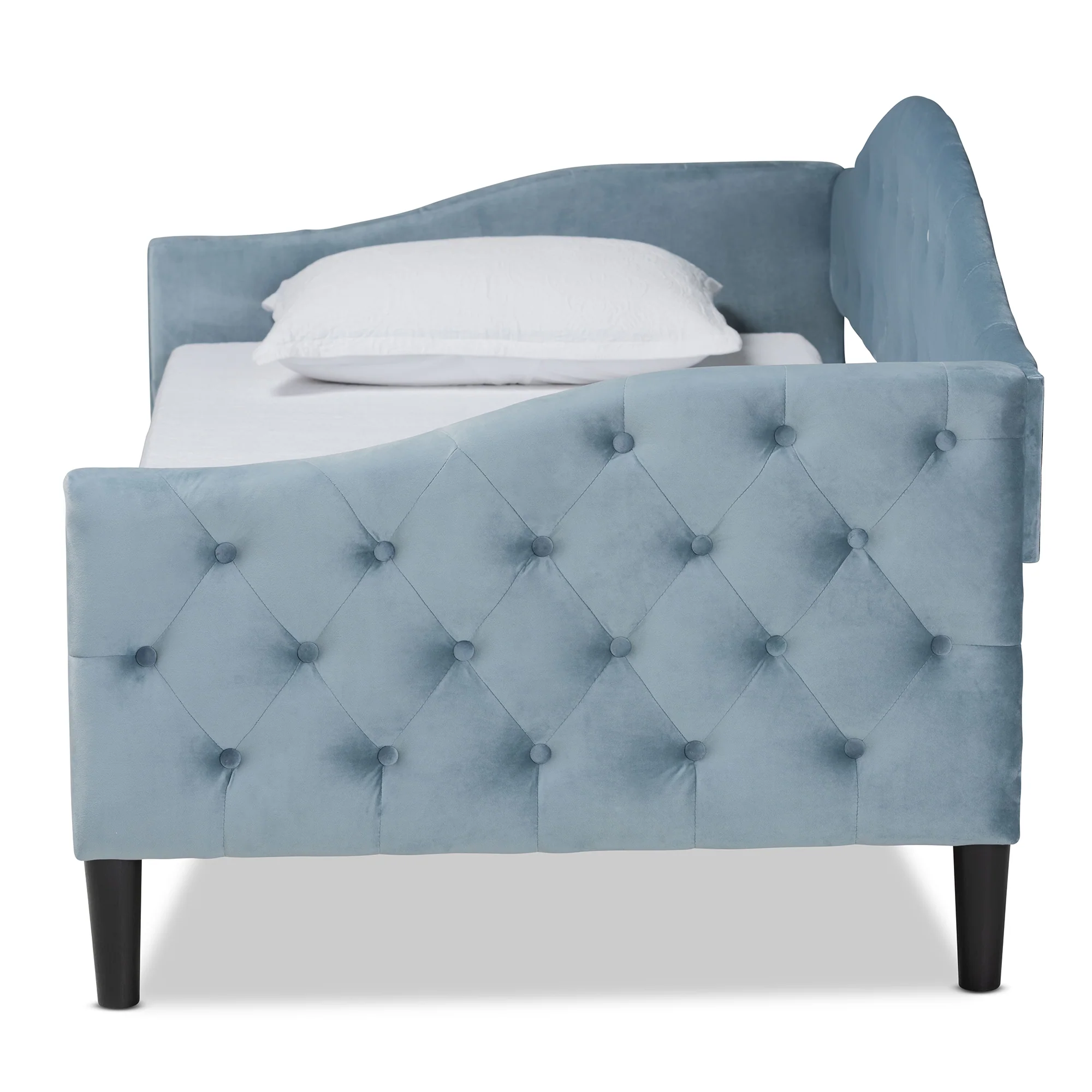Baxton Studio Benjamin Modern and Contemporary Light Blue Velvet Fabric Upholstered and Dark Brown Finished Wood Full Size Daybed - Image 3