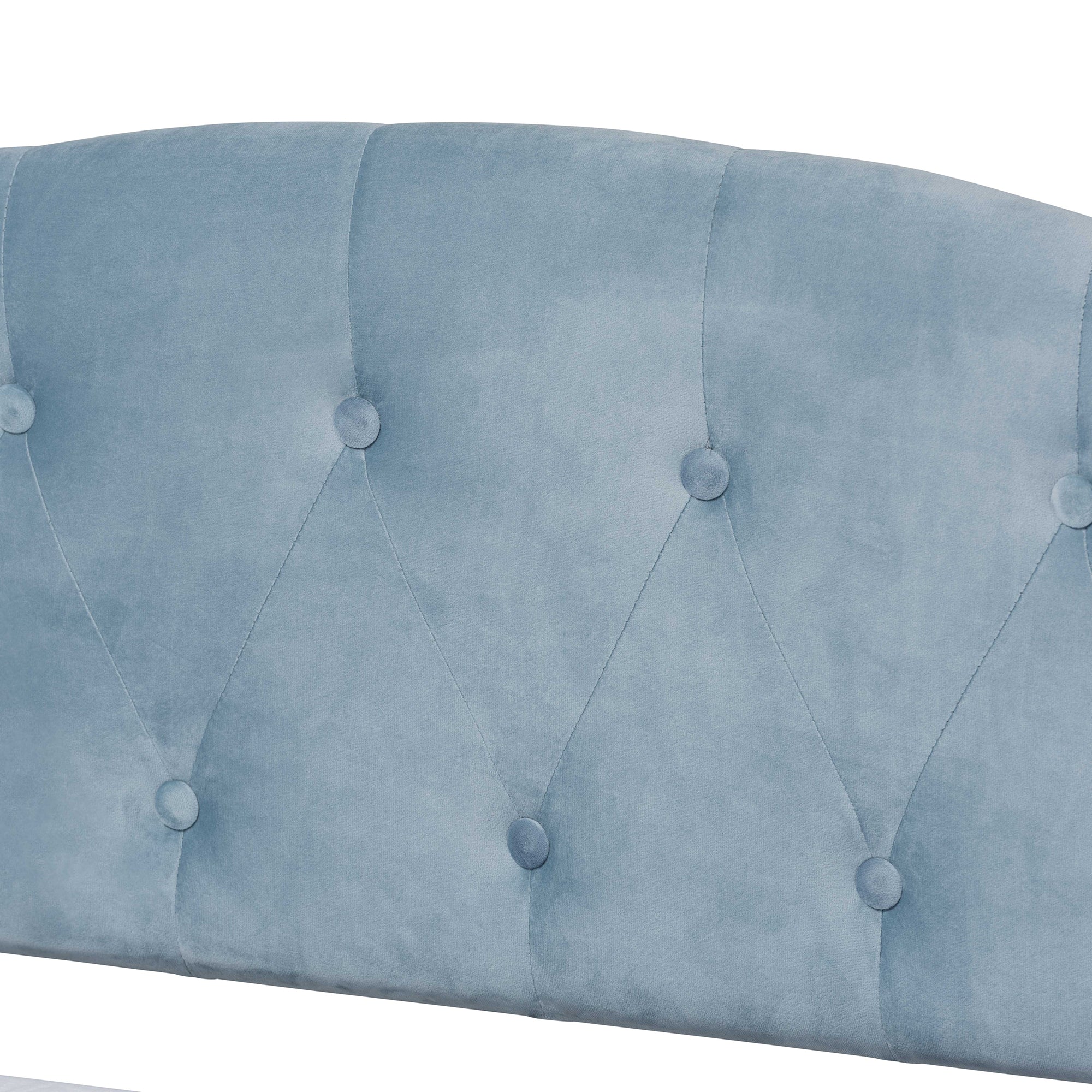 Baxton Studio Benjamin Modern and Contemporary Light Blue Velvet Fabric Upholstered and Dark Brown Finished Wood Full Size Daybed - Image 5