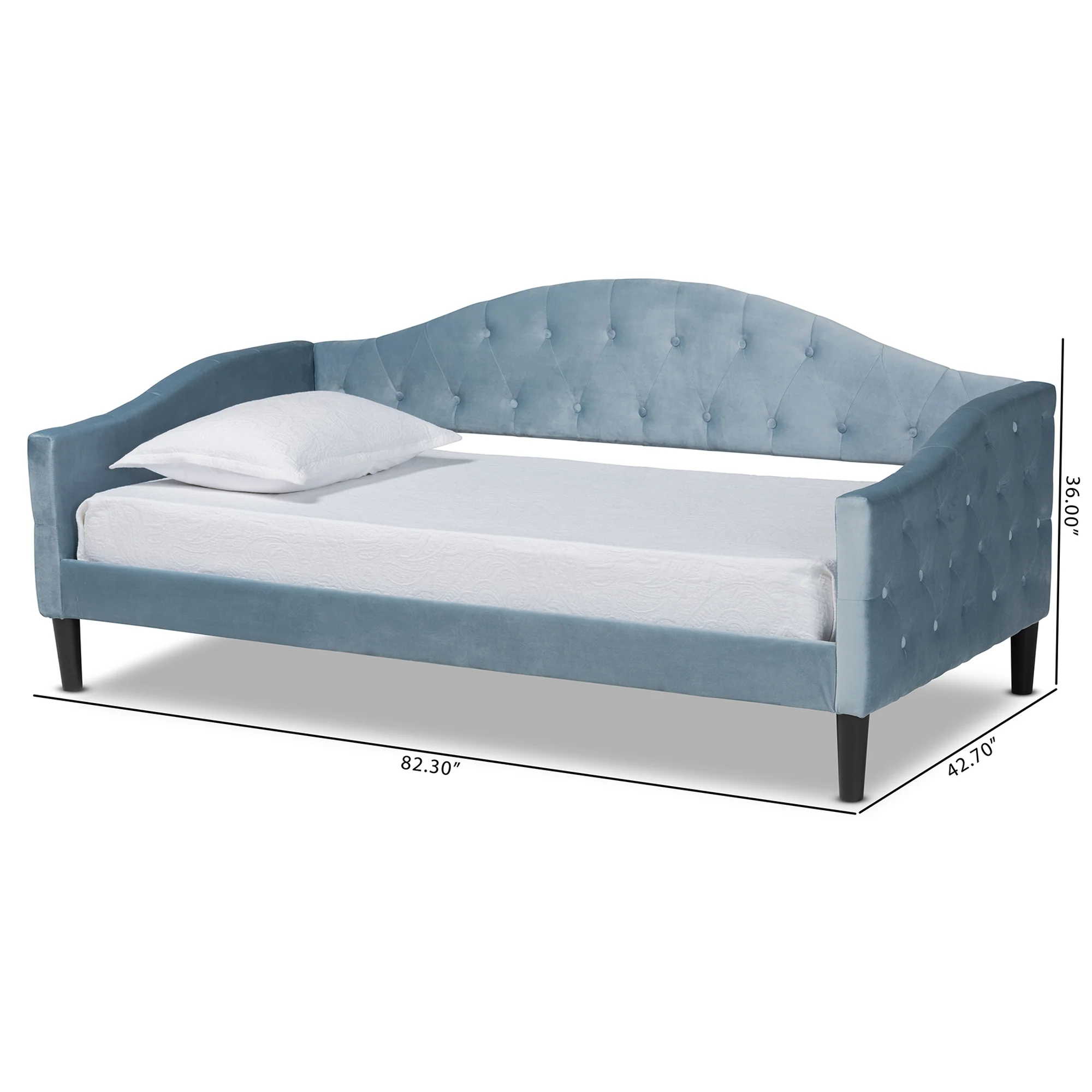 Baxton Studio Benjamin Modern and Contemporary Light Blue Velvet Fabric Upholstered and Dark Brown Finished Wood Full Size Daybed - Image 8