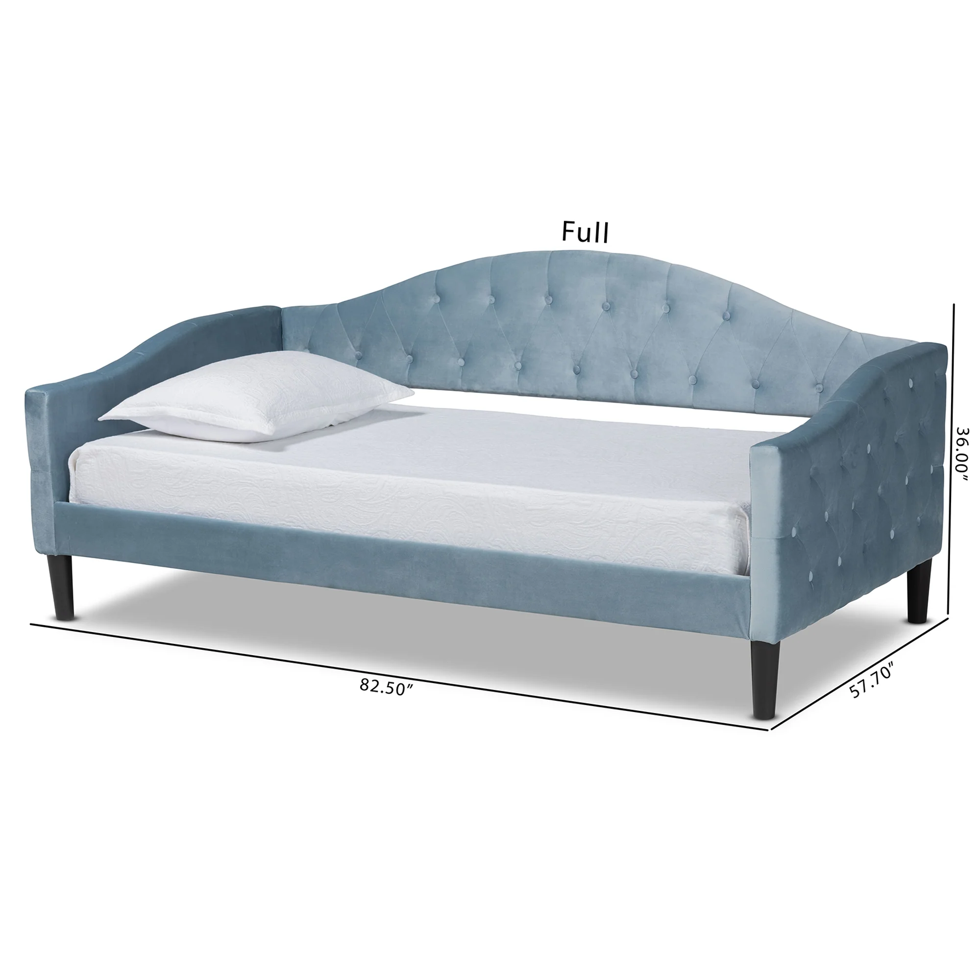 Baxton Studio Benjamin Modern and Contemporary Light Blue Velvet Fabric Upholstered and Dark Brown Finished Wood Full Size Daybed - Image 9