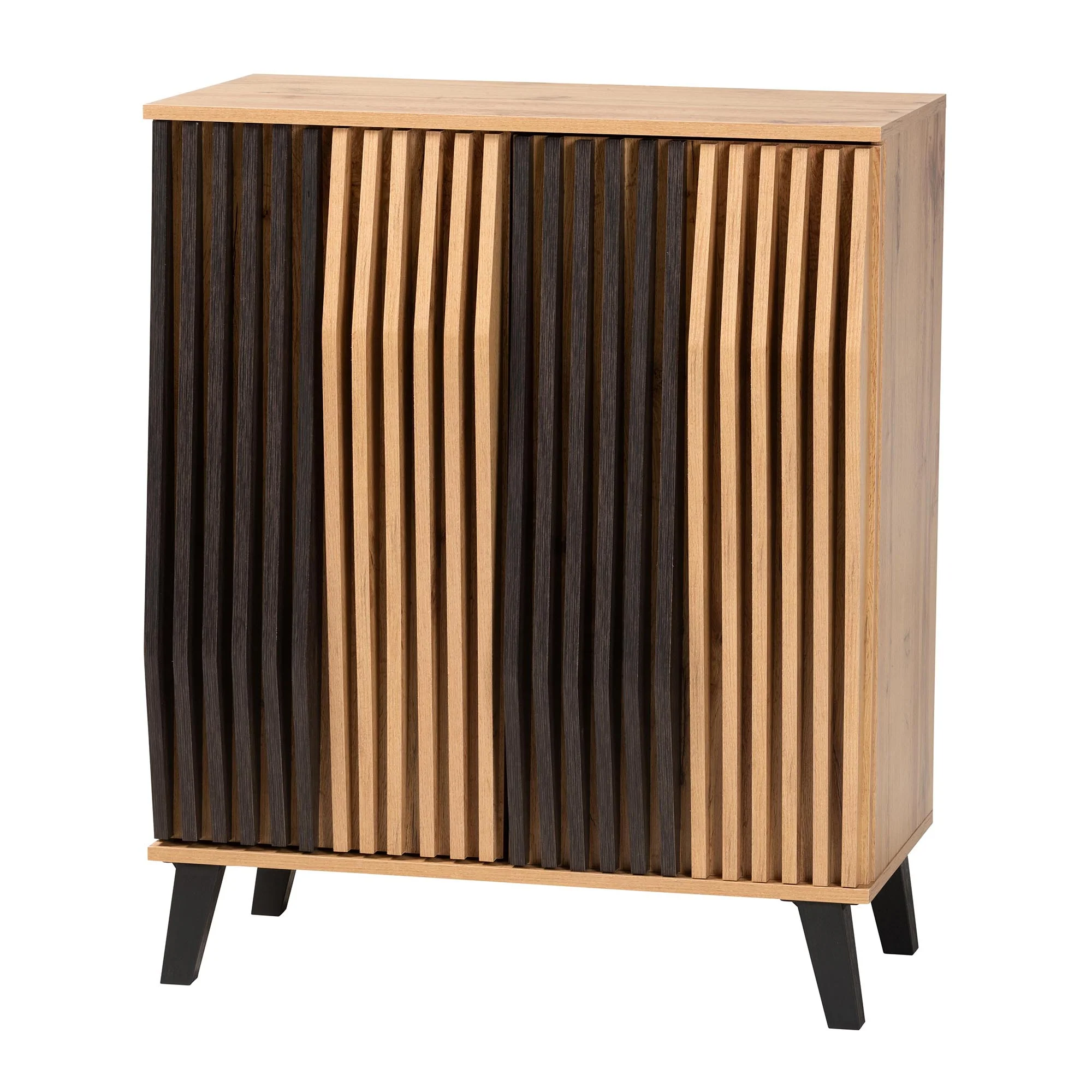Baxton Studio Bergen Mid-Century Modern Transitional Two-Tone Espresso and Oak Brown Finished Wood 2-Door Storage Cabinet - Image 2