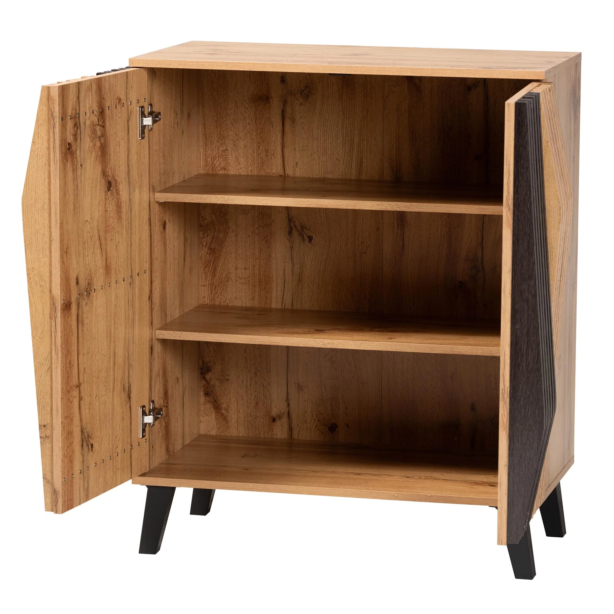 Baxton Studio Bergen Mid-Century Modern Transitional Two-Tone Espresso and Oak Brown Finished Wood 2-Door Storage Cabinet - Image 3