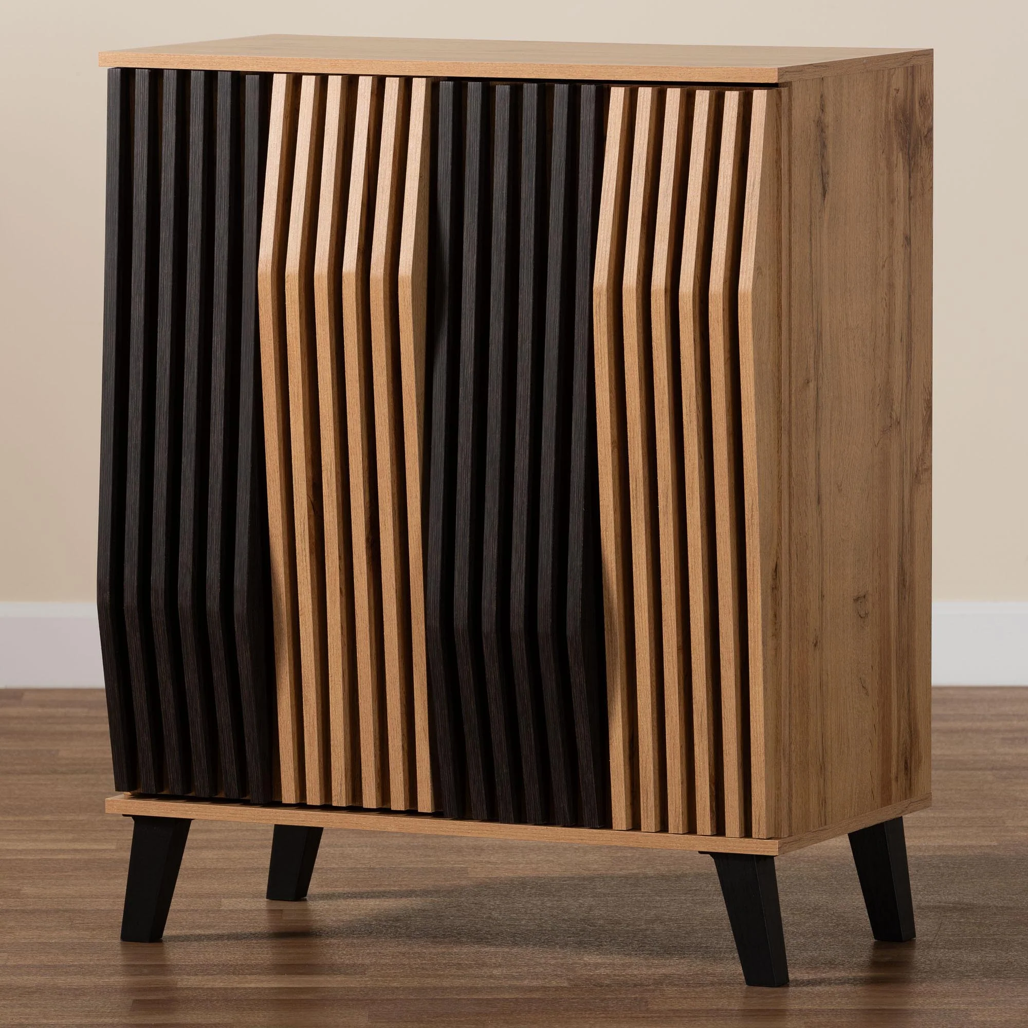 Baxton Studio Bergen Mid-Century Modern Transitional Two-Tone Espresso and Oak Brown Finished Wood 2-Door Storage Cabinet - Image 9