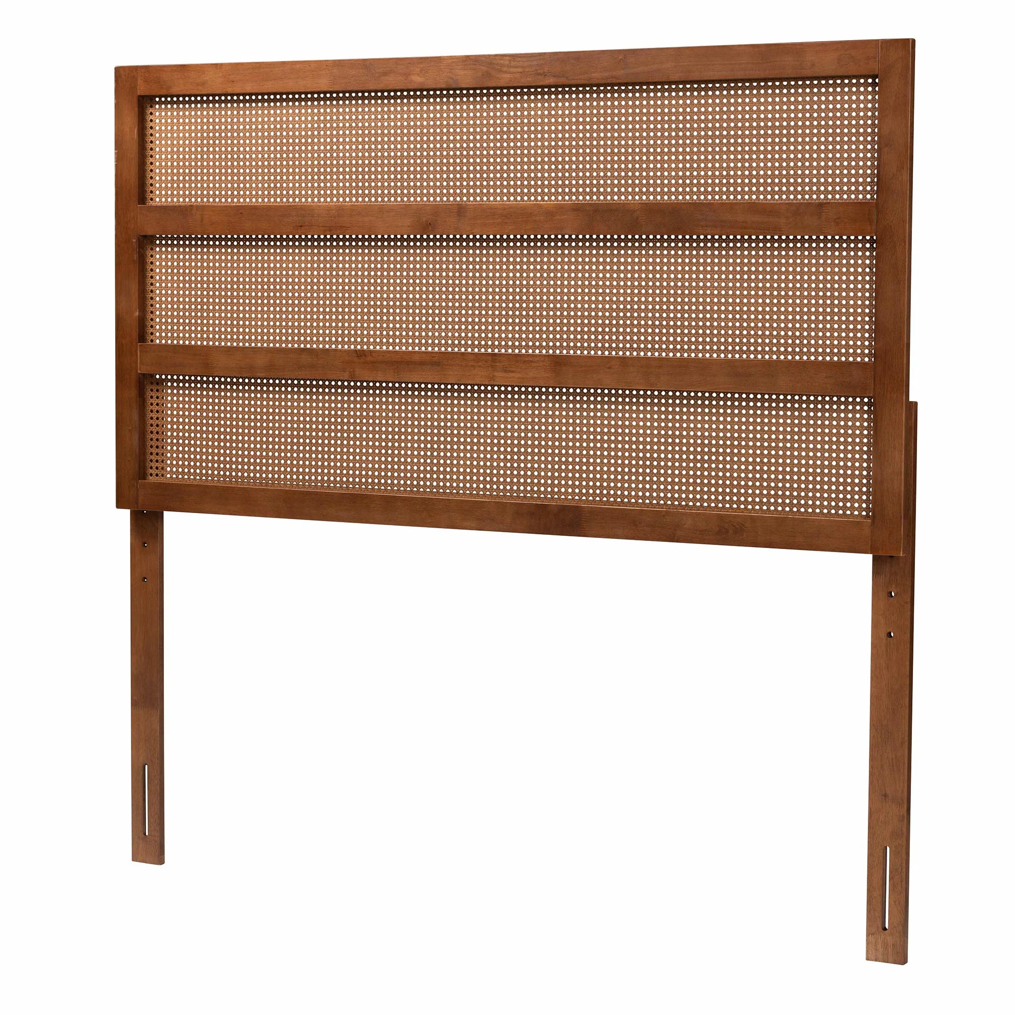 Baxton Studio Berne Mid-Century Modern Ash Walnut Finished Wood Queen Size Headboard with Rattan - Image 2