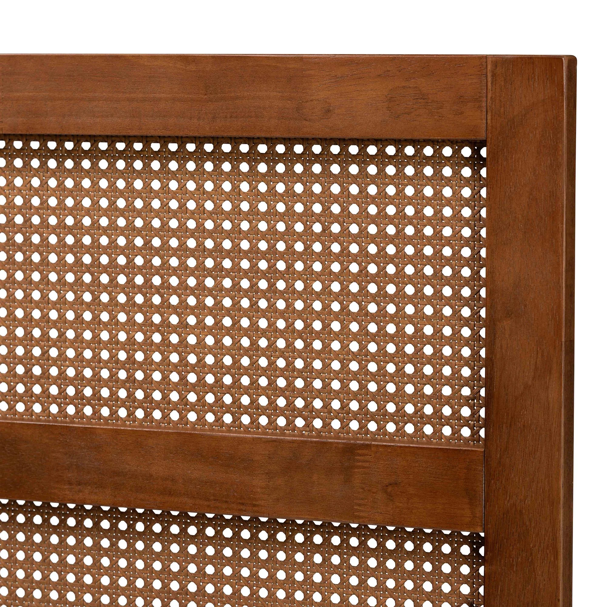 Baxton Studio Berne Mid-Century Modern Ash Walnut Finished Wood Queen Size Headboard with Rattan - Image 4