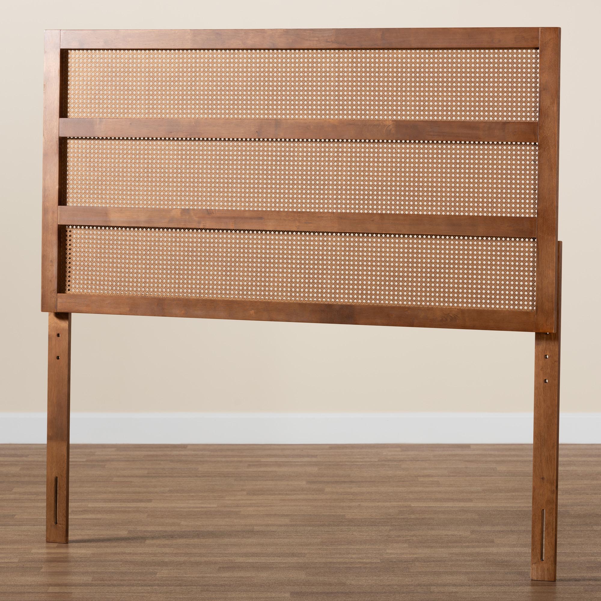 Baxton Studio Berne Mid-Century Modern Ash Walnut Finished Wood Queen Size Headboard with Rattan - Image 6