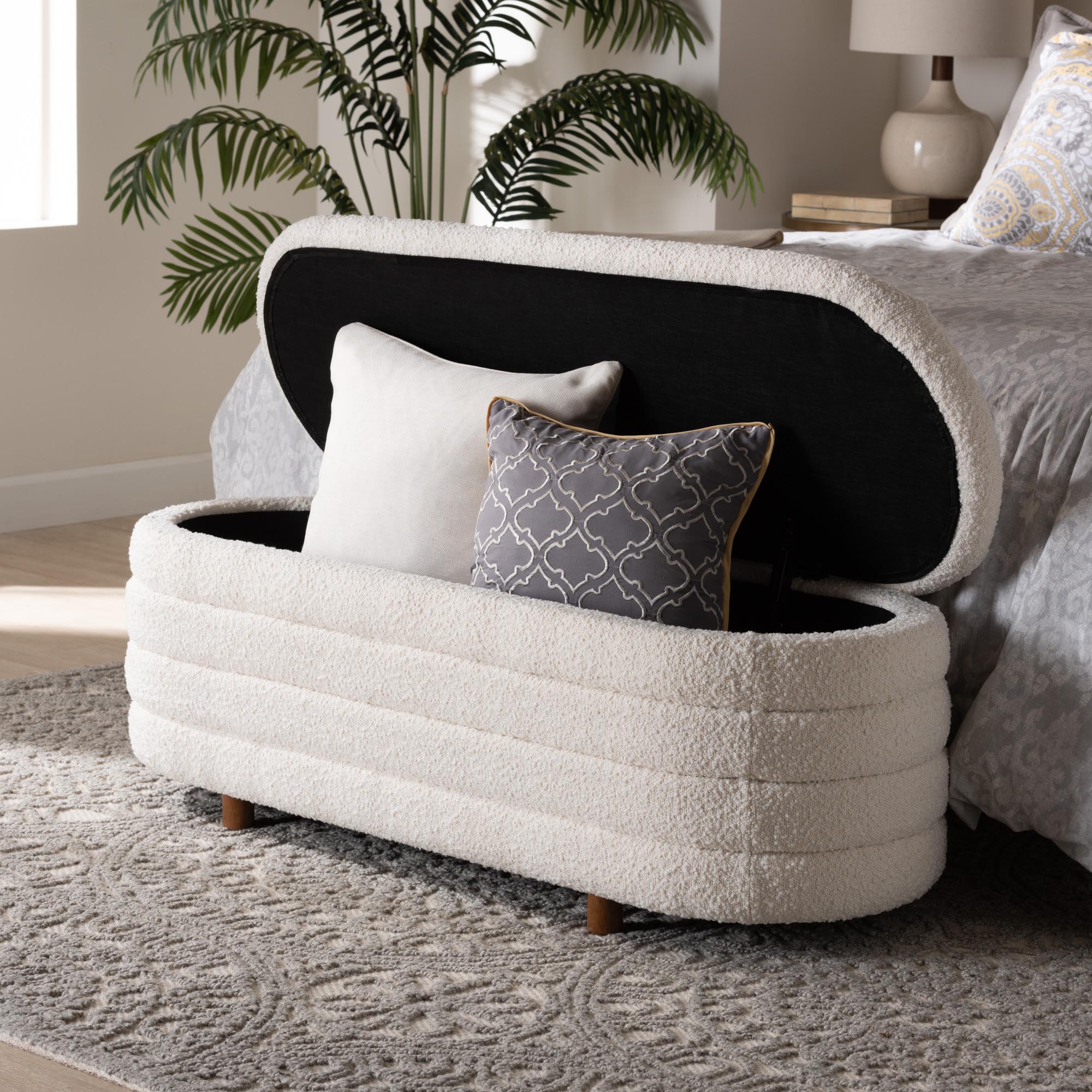 Baxton Studio Betiana Modern Japandi Cream Boucle Fabric and Walnut Brown Finished Wood Storage Bench - Image 10