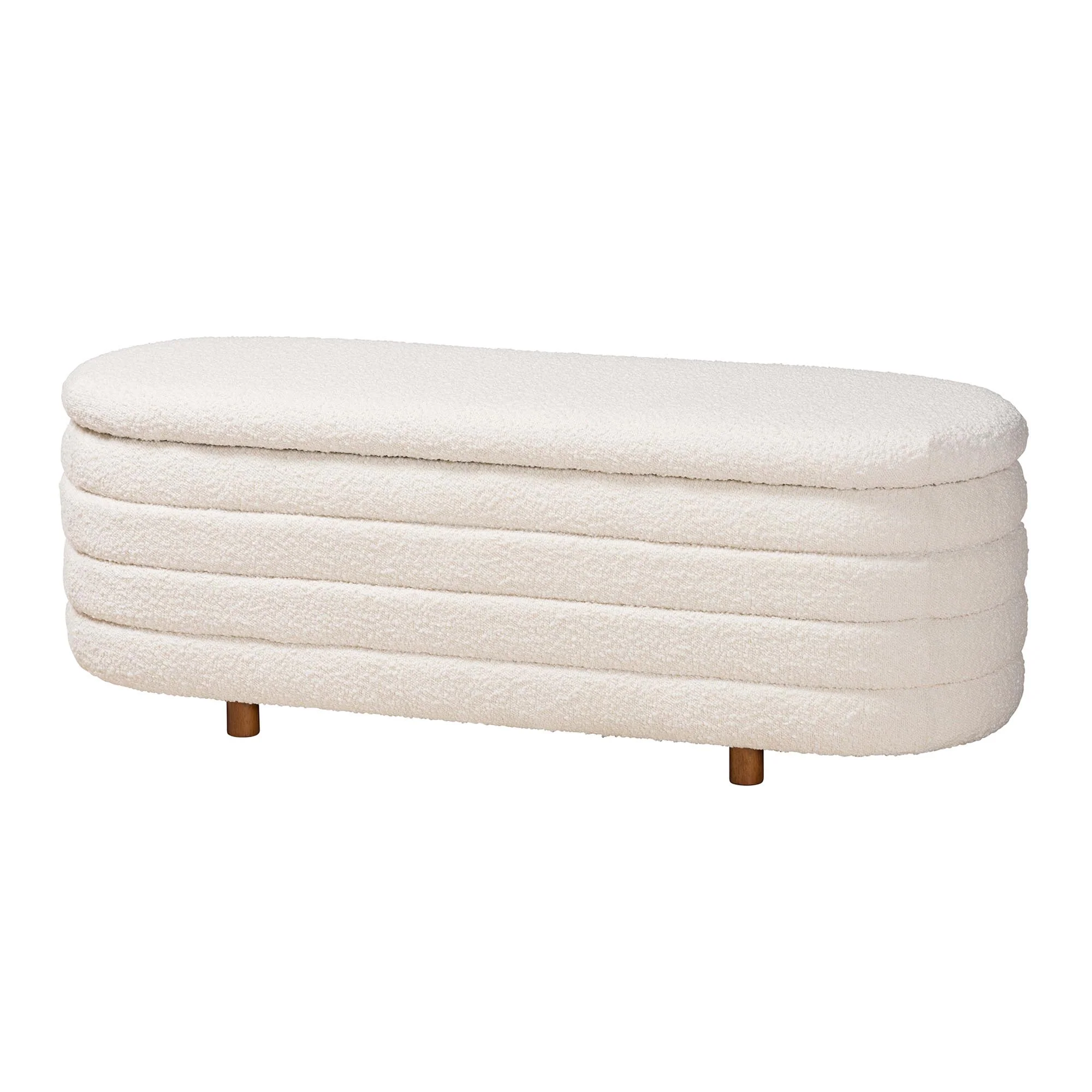 Baxton Studio Betiana Modern Japandi Cream Boucle Fabric and Walnut Brown Finished Wood Storage Bench - Image 2