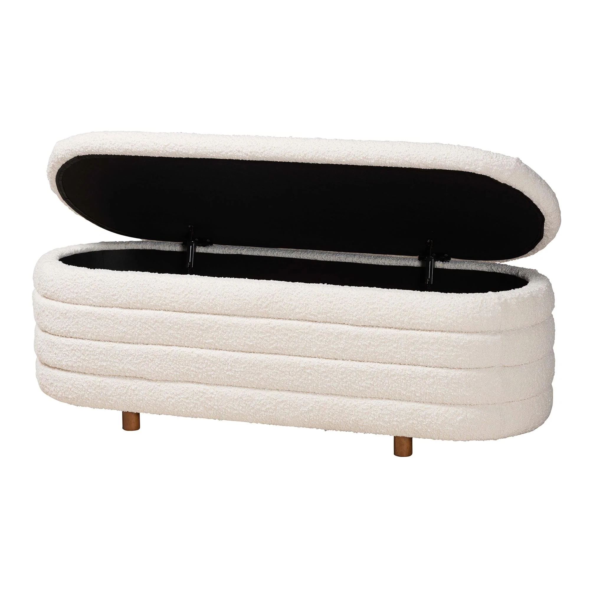 Baxton Studio Betiana Modern Japandi Cream Boucle Fabric and Walnut Brown Finished Wood Storage Bench - Image 3