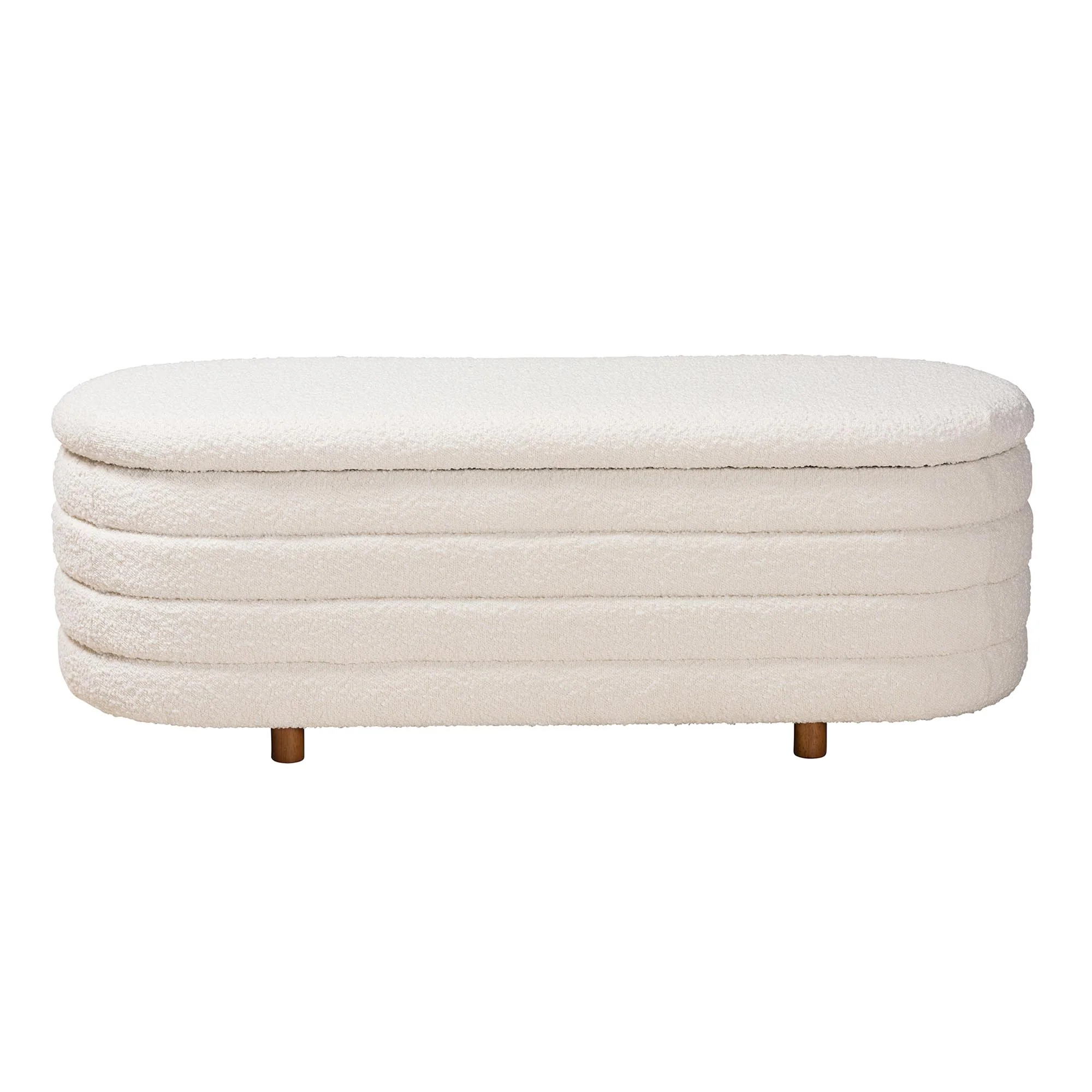 Baxton Studio Betiana Modern Japandi Cream Boucle Fabric and Walnut Brown Finished Wood Storage Bench - Image 4