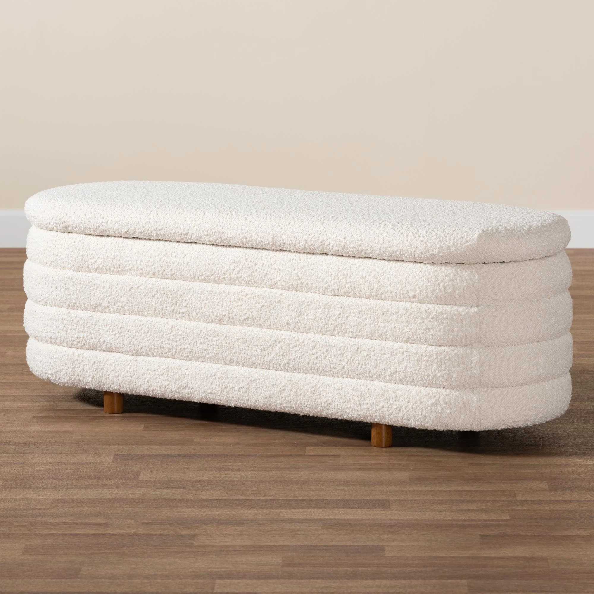 Baxton Studio Betiana Modern Japandi Cream Boucle Fabric and Walnut Brown Finished Wood Storage Bench - Image 8