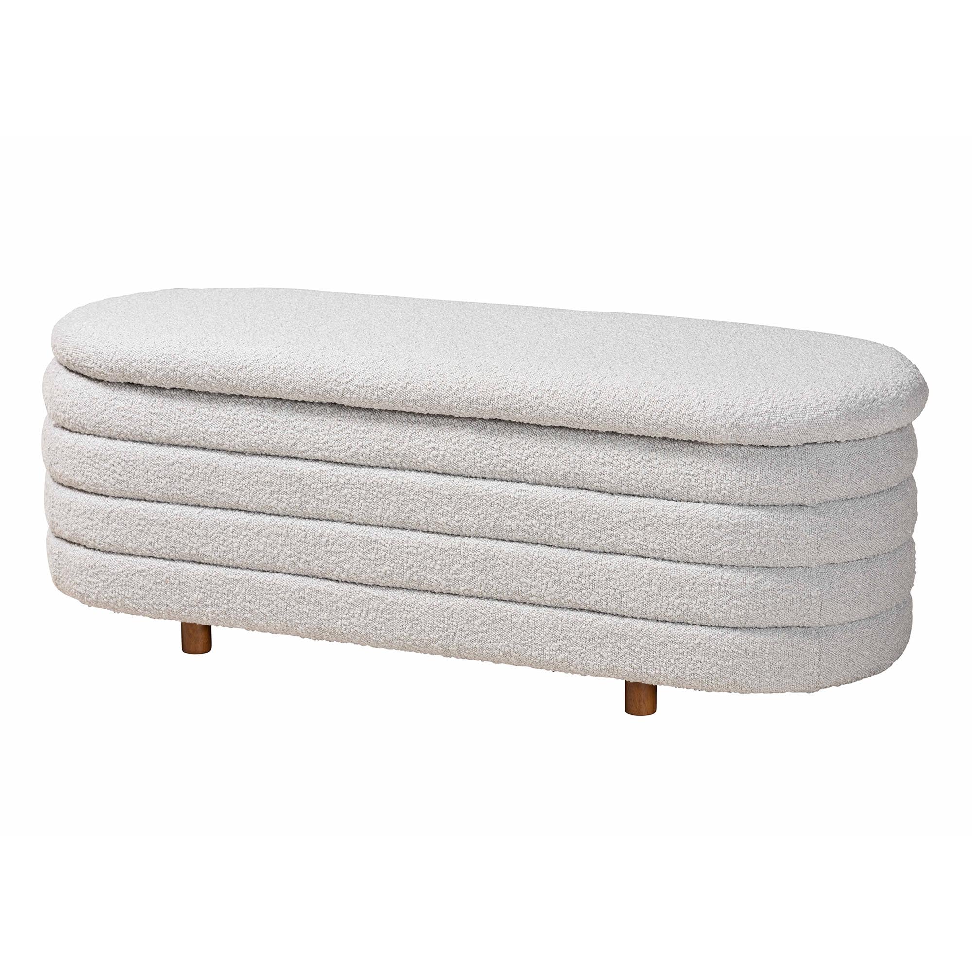 Baxton Studio Betiana Modern Japandi Light Grey Boucle Fabric and Walnut Brown Finished Wood Storage Bench - Image 2