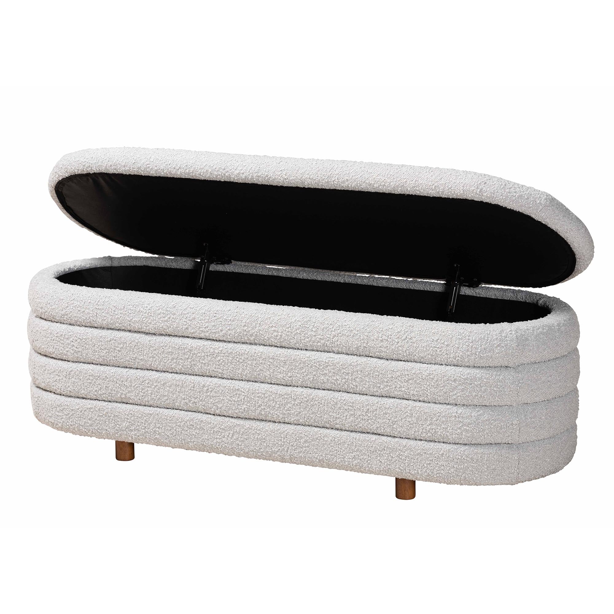Baxton Studio Betiana Modern Japandi Light Grey Boucle Fabric and Walnut Brown Finished Wood Storage Bench - Image 3