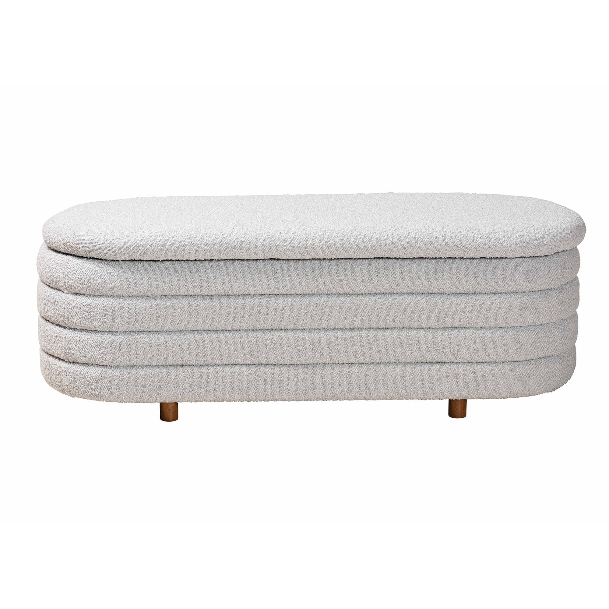 Baxton Studio Betiana Modern Japandi Light Grey Boucle Fabric and Walnut Brown Finished Wood Storage Bench - Image 4