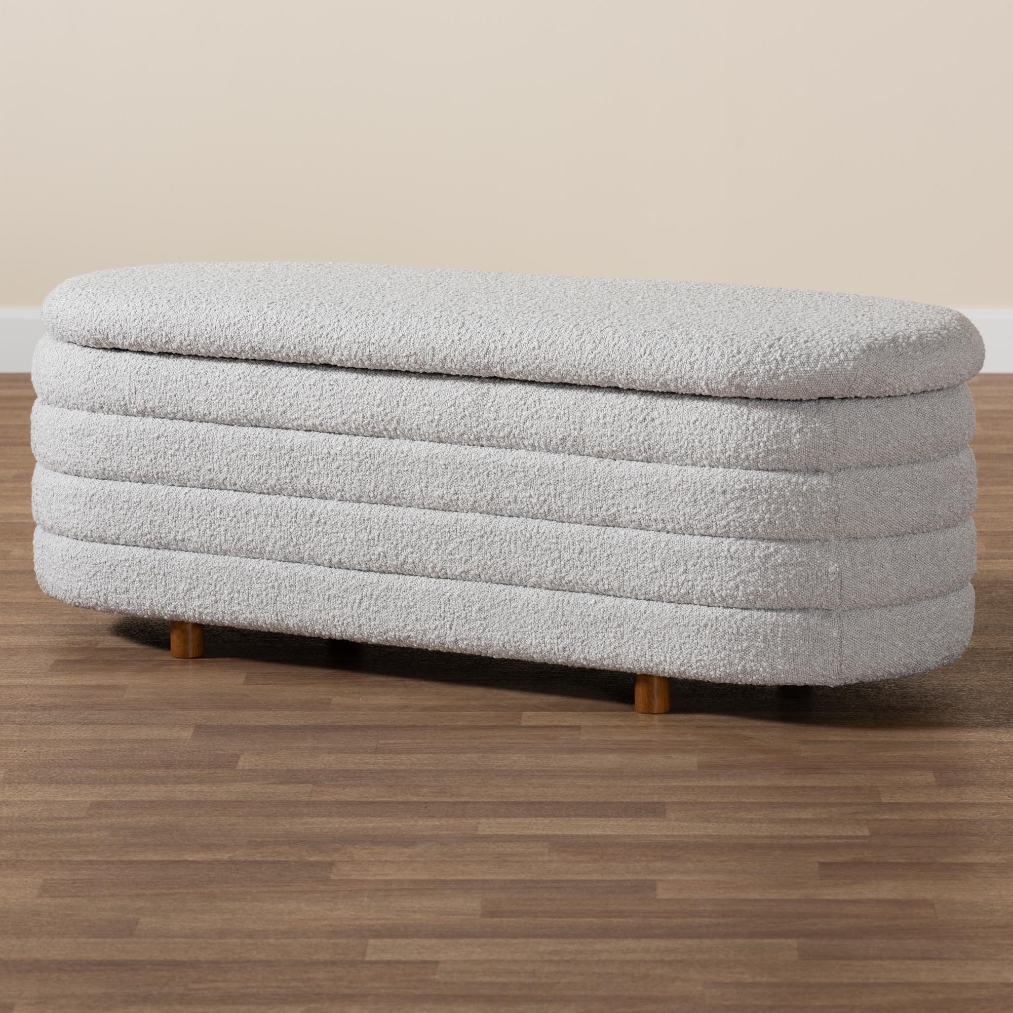 Baxton Studio Betiana Modern Japandi Light Grey Boucle Fabric and Walnut Brown Finished Wood Storage Bench - Image 8