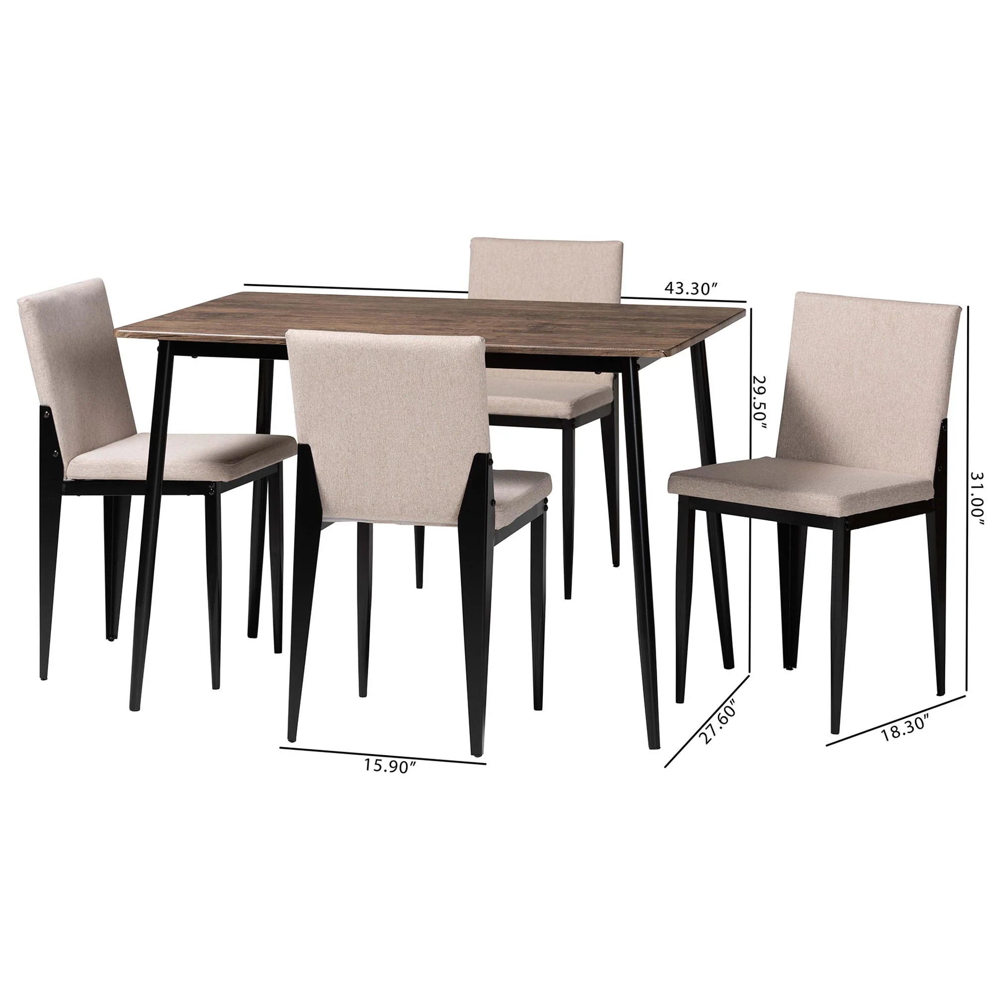 Baxton Studio Bishop Industrial Beige Fabric and Metal Dining Set - Image 3