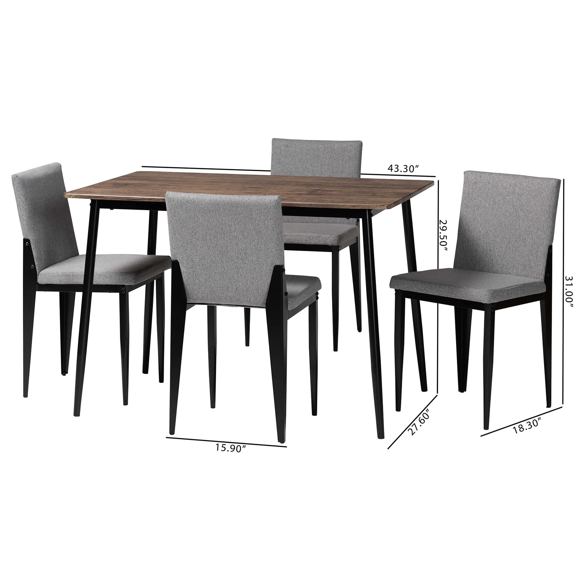 Baxton Studio Bishop Industrial Grey Fabric and Metal Dining Set - Image 3