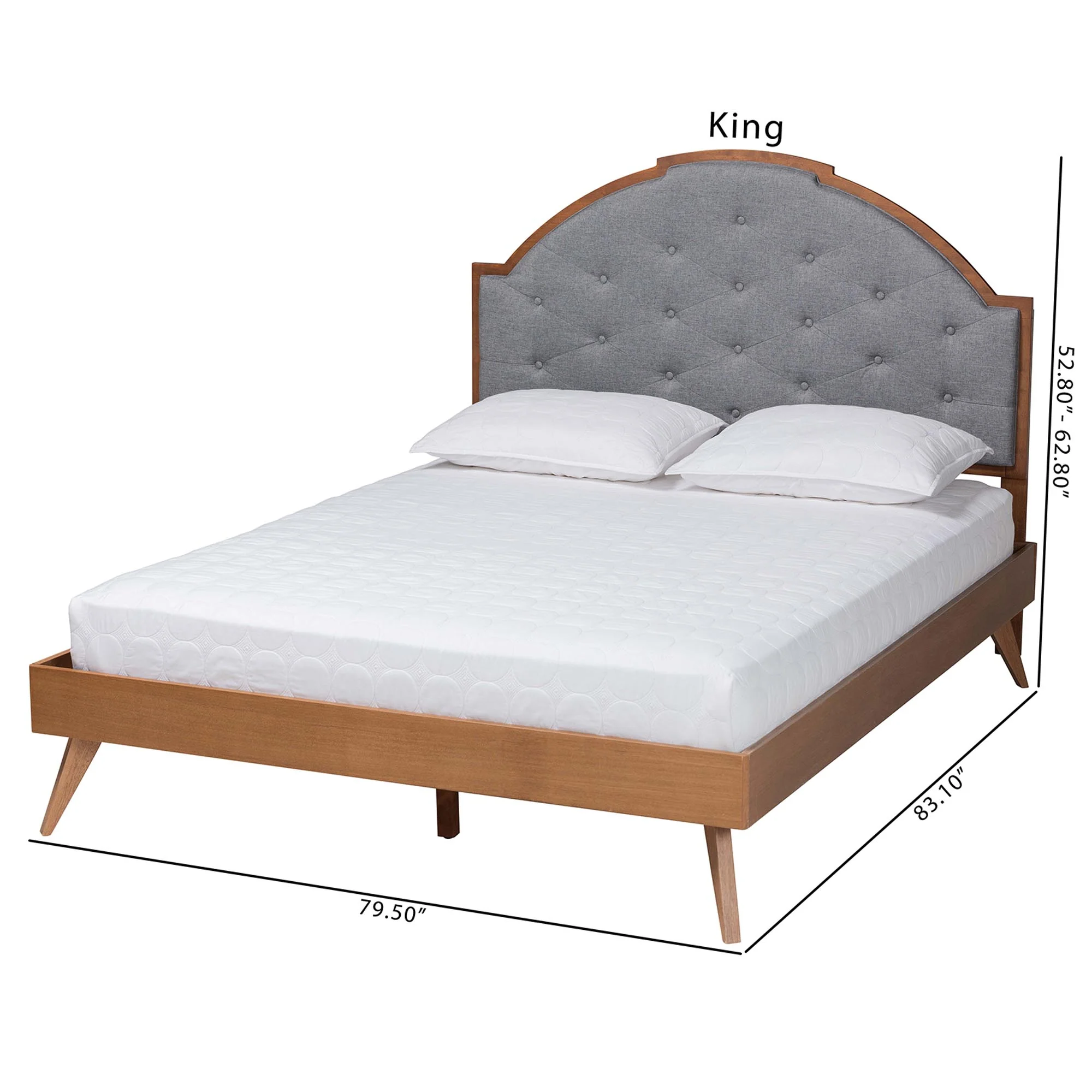 Baxton Studio Blanchard Mid-Century Modern Grey Fabric and Walnut Brown Wood King Size Platform Bed - Image 4