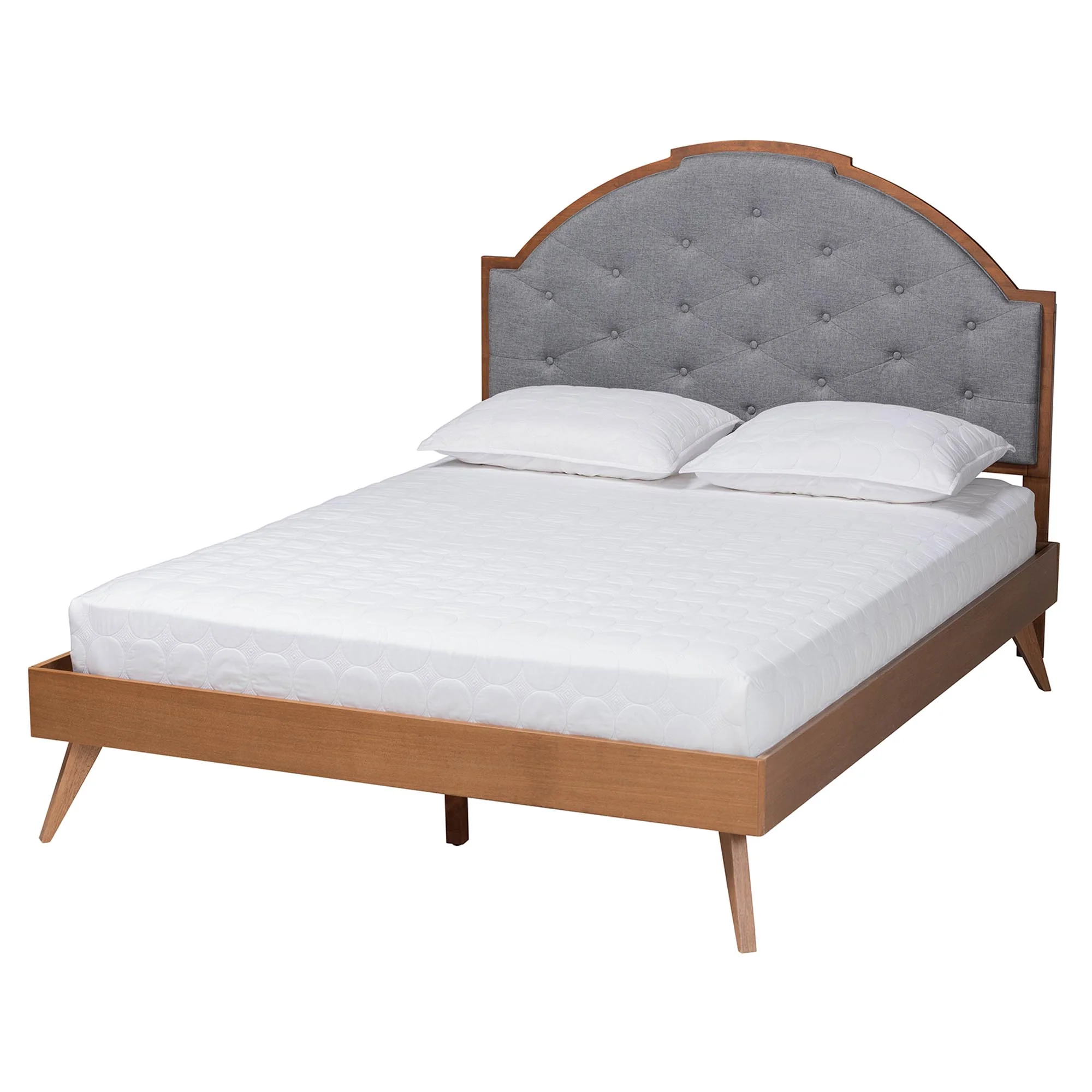 Baxton Studio Blanchard Mid-Century Modern Grey Fabric and Walnut Brown Wood King Size Platform Bed - Image 6