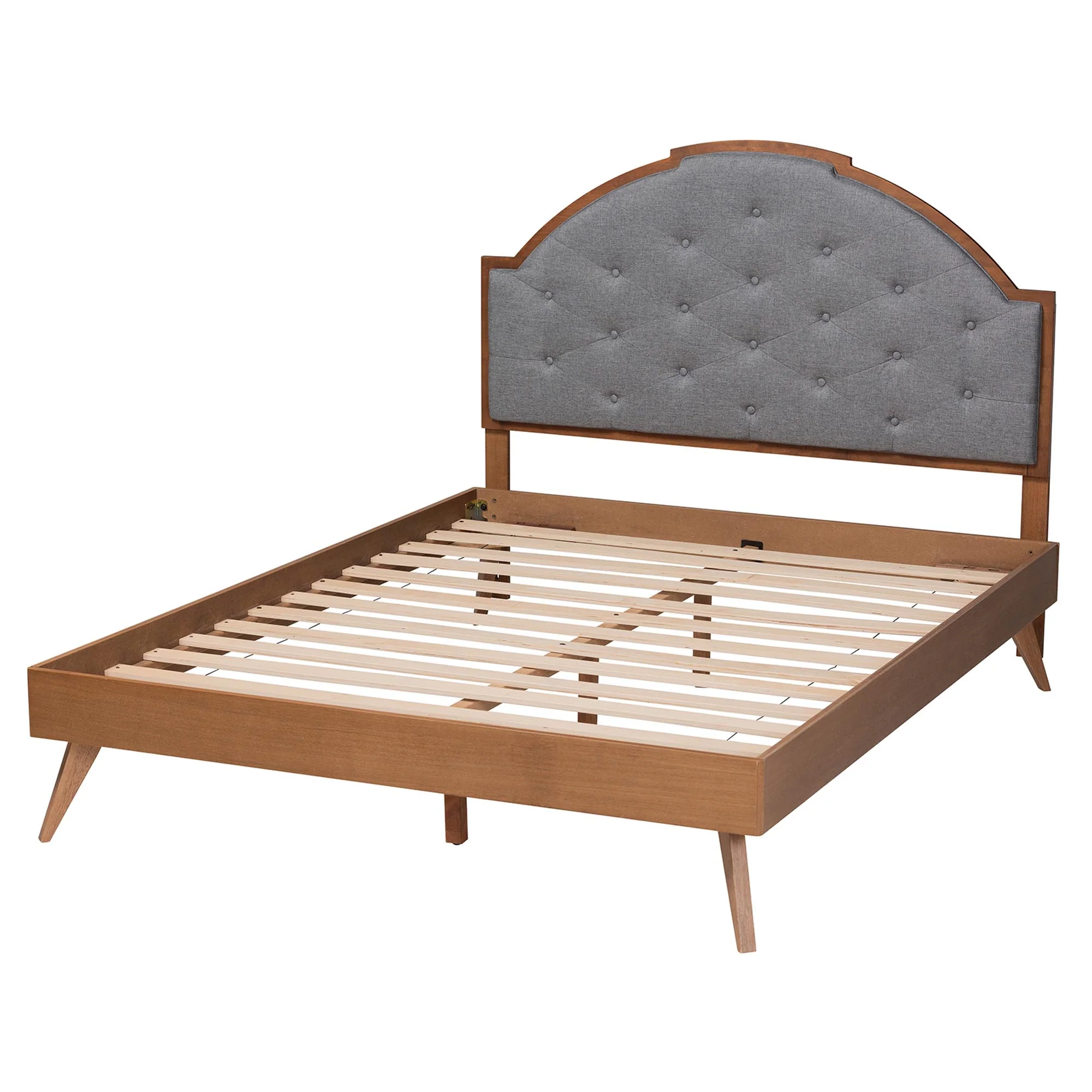 Baxton Studio Blanchard Mid-Century Modern Grey Fabric and Walnut Brown Wood King Size Platform Bed - Image 8