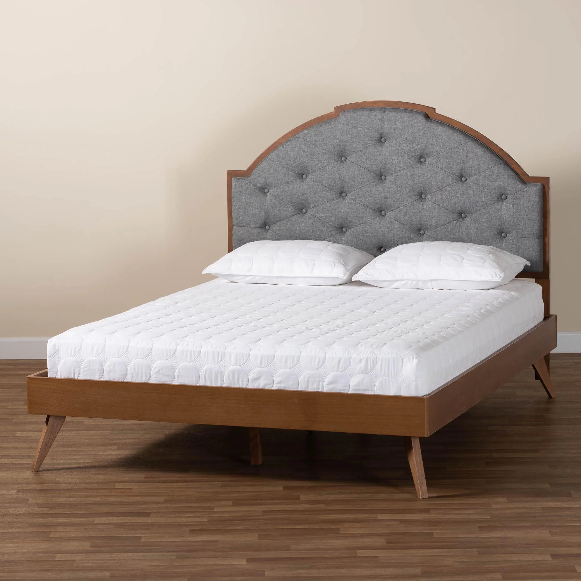 Baxton Studio Blanchard Mid-Century Modern Grey Fabric and Walnut Brown Wood Queen Size Platform Bed - Image 2