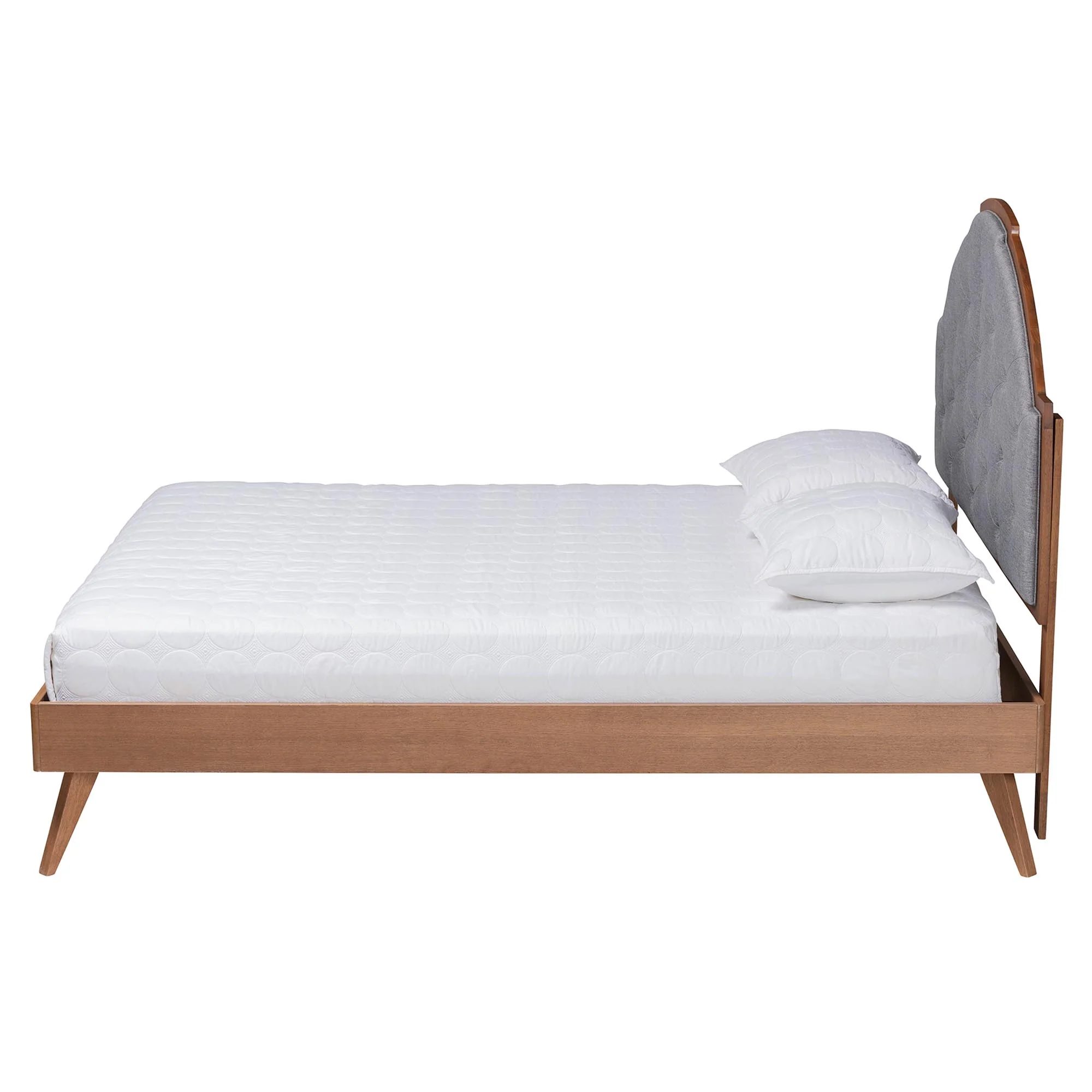 Baxton Studio Blanchard Mid-Century Modern Grey Fabric and Walnut Brown Wood Queen Size Platform Bed - Image 7